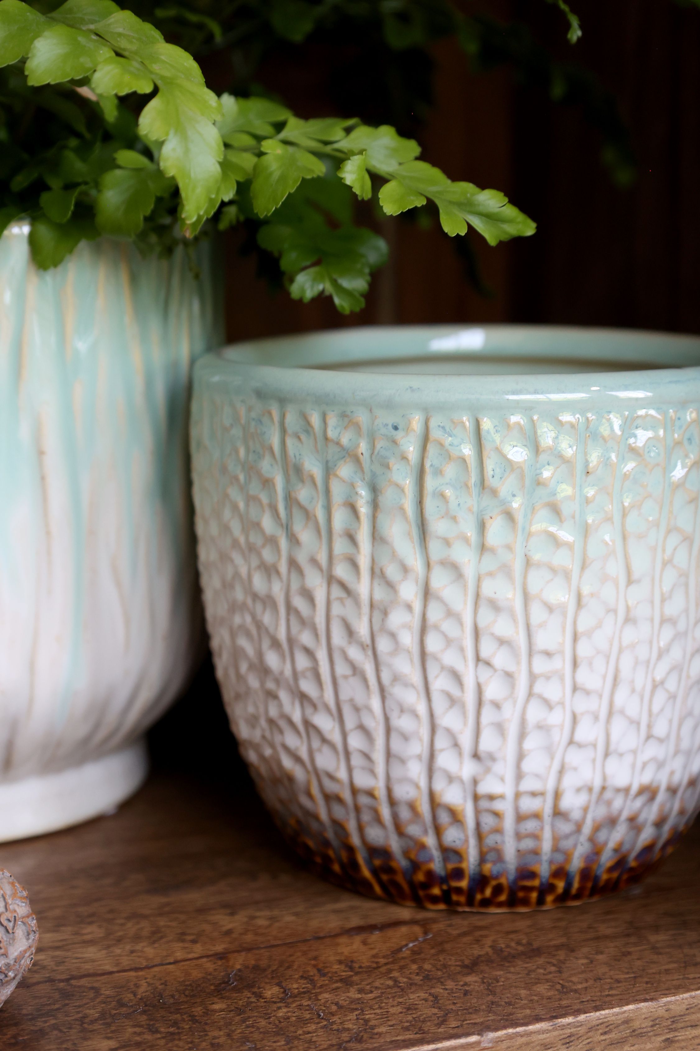 Fayence Blumentopf mit Muster, Keramik, 13 cm hoch