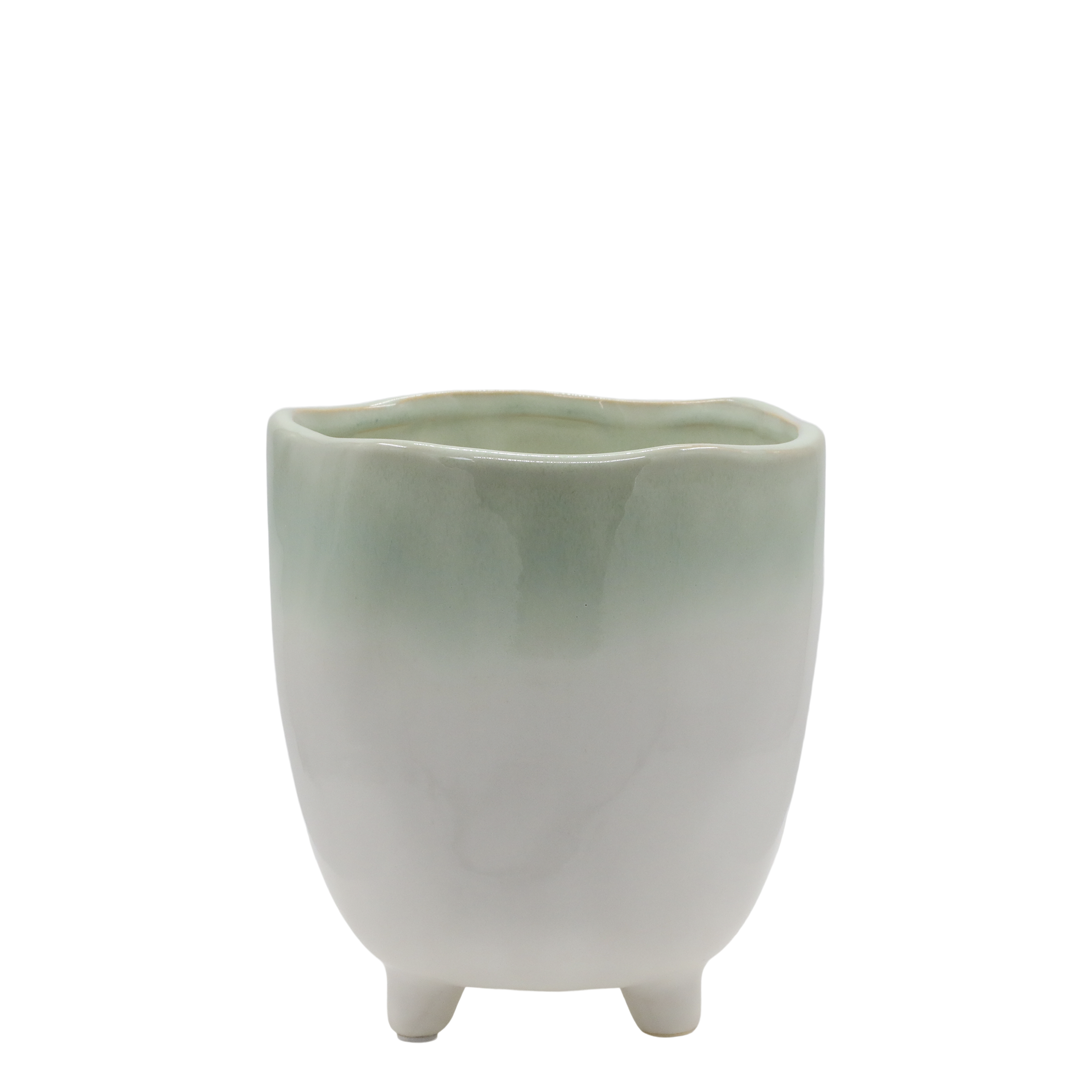 Fayence Blumentopf auf Fuß – Keramik, 14 cm hoch
