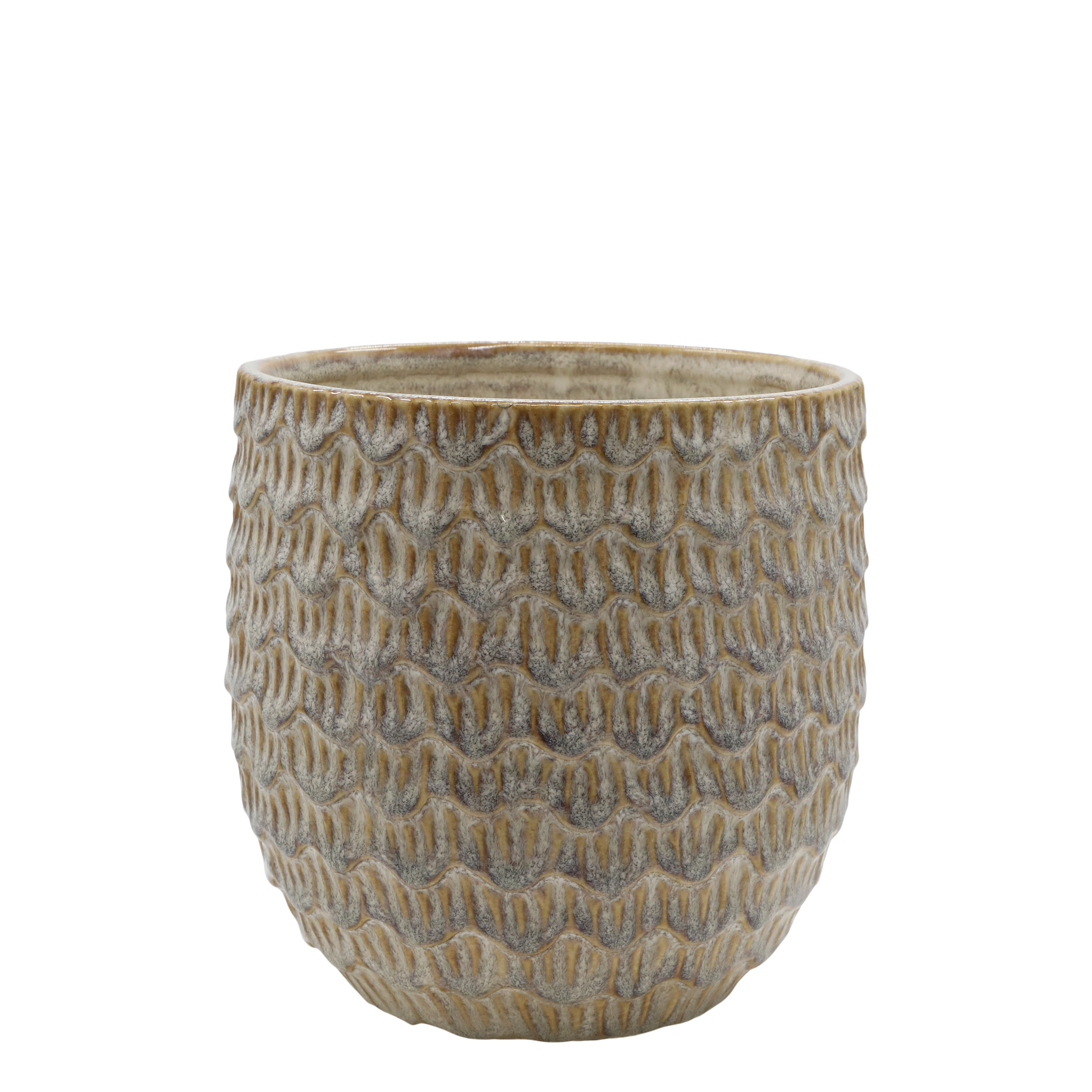 Gaston Blumentopf mit Muster, Latte, 16 cm hoch