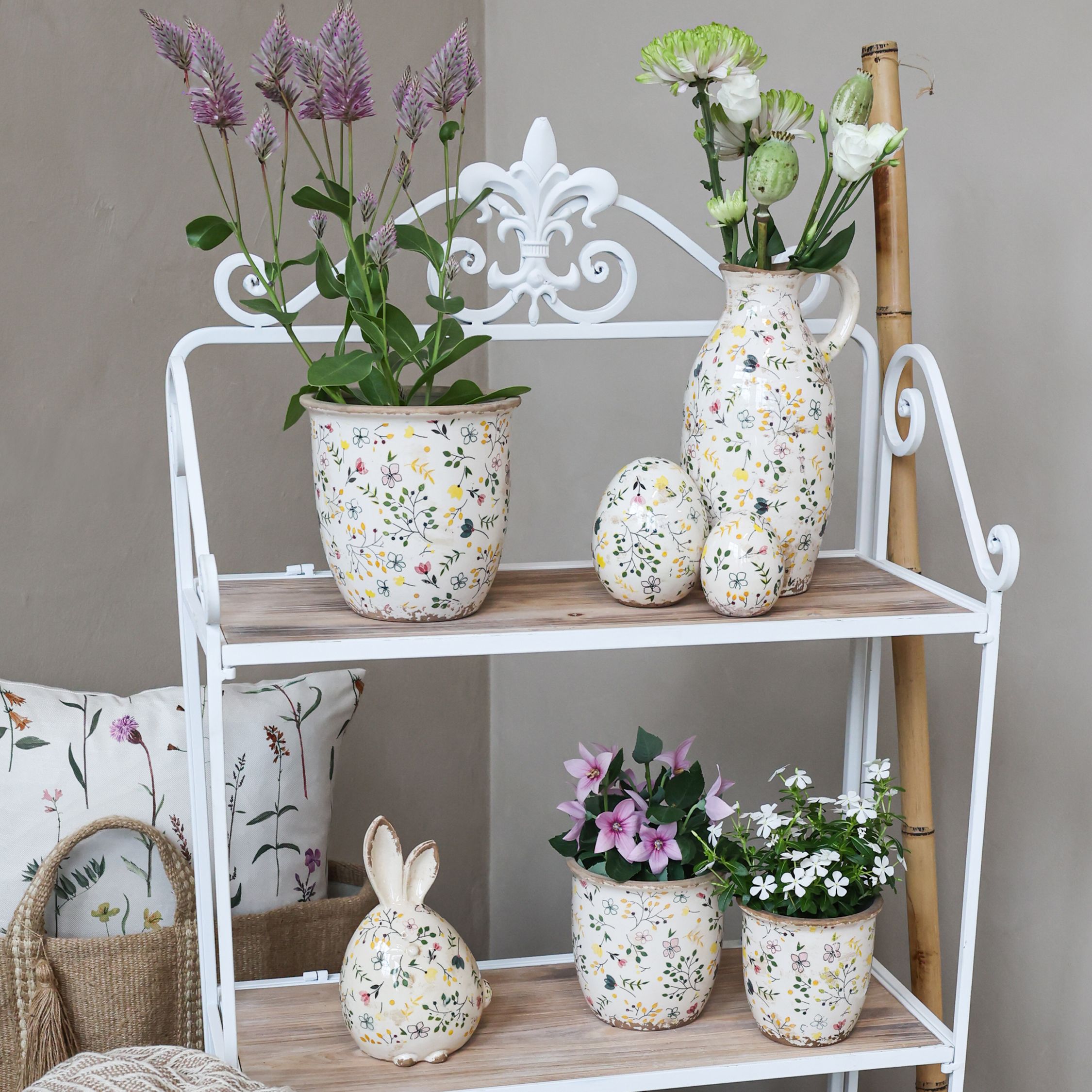 Cavaillon Übertopf mit Blumenmotiv, 14,5 cm hoch, creme