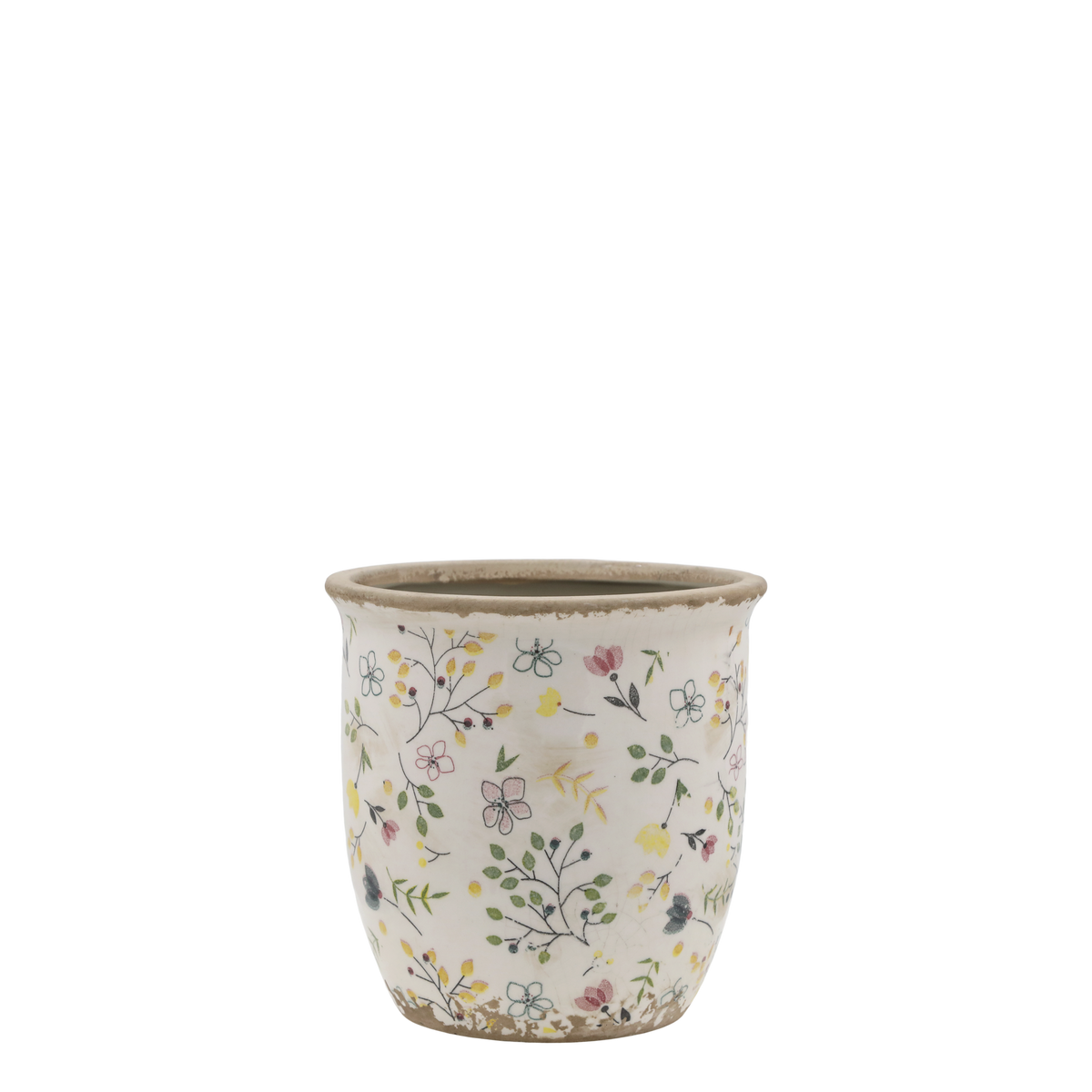 Cavaillon Übertopf mit Blumenmotiv, 14,5 cm hoch, creme