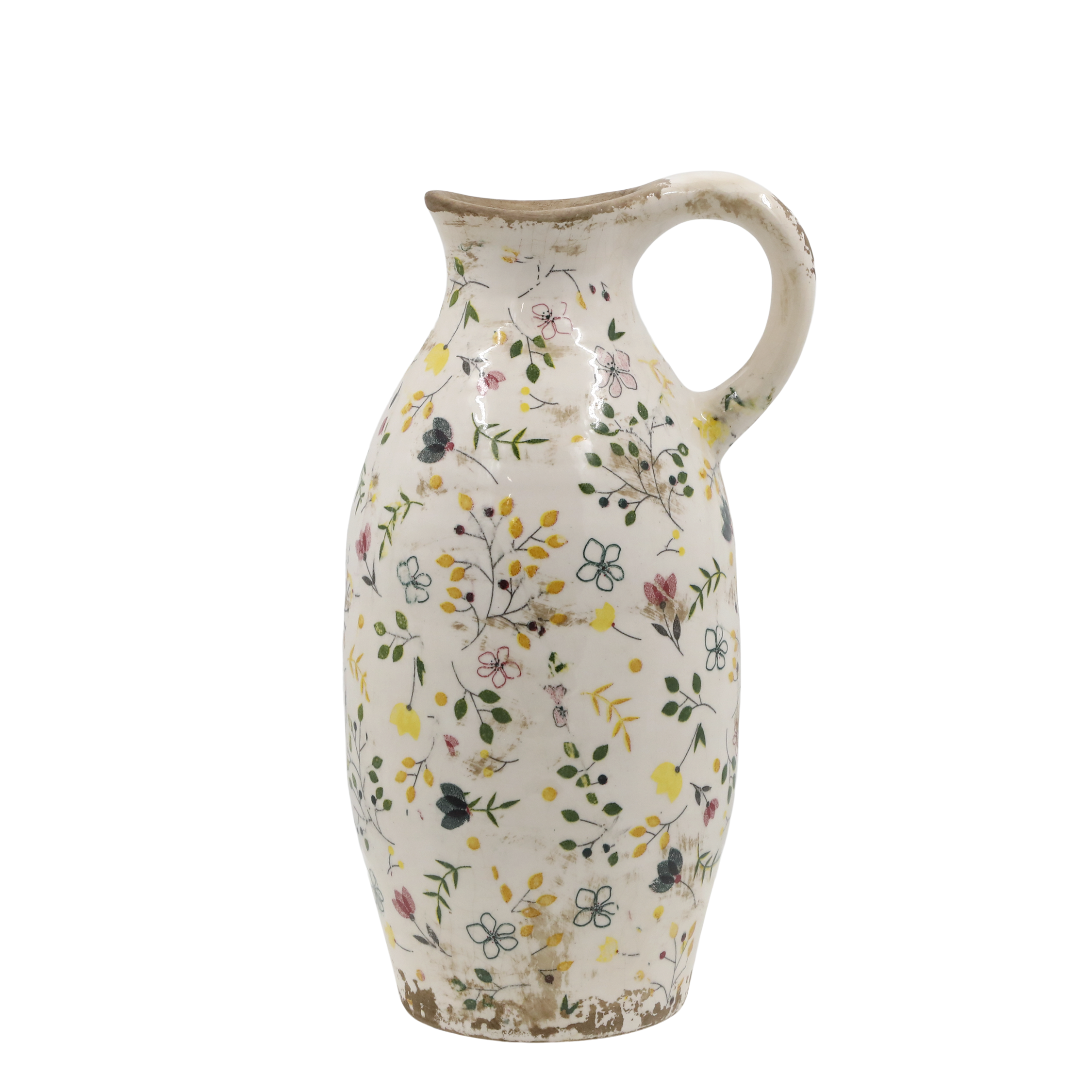 Cavaillon Flasche mit Blumenmotiv, 27 cm hoch, creme