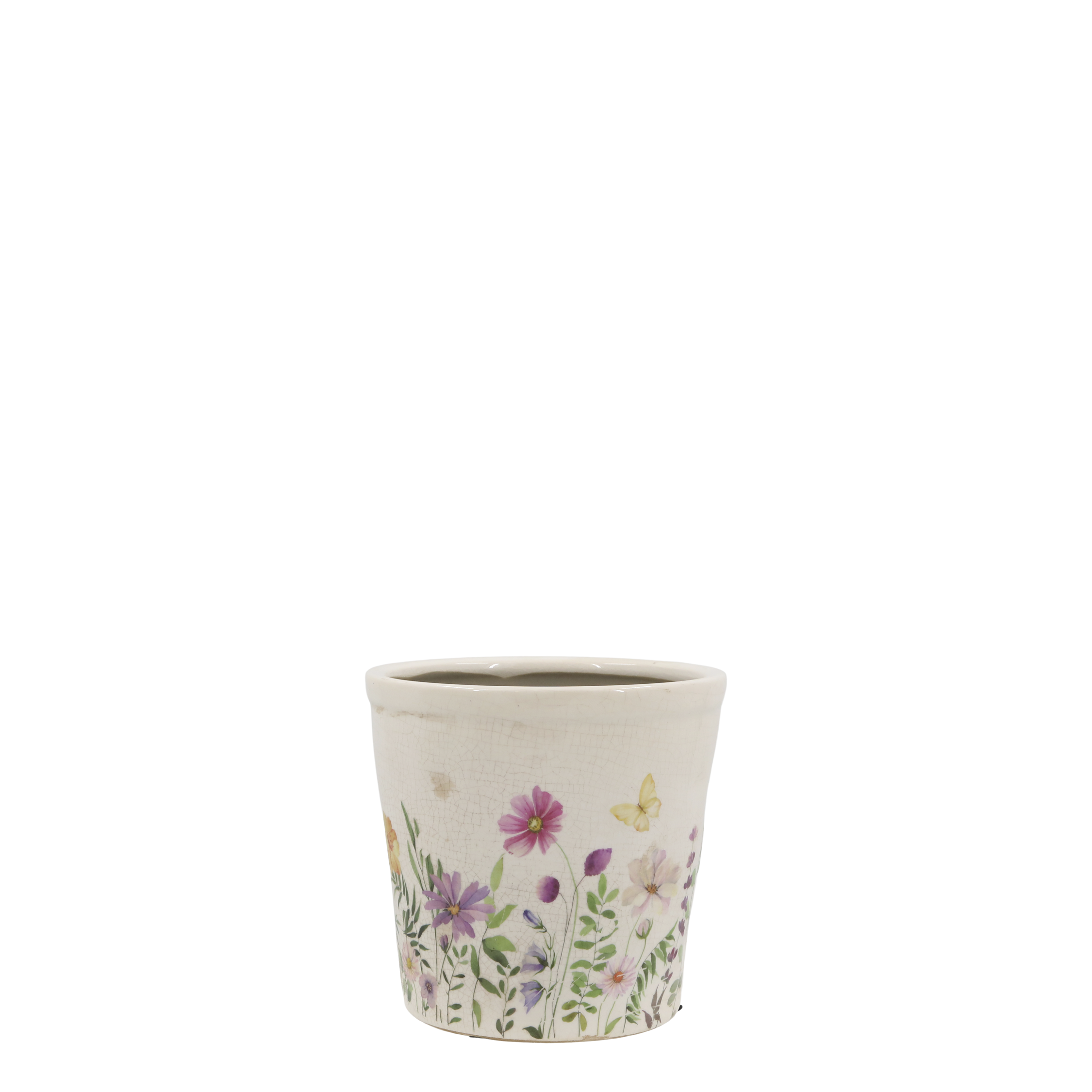 Avignon Blumentopf mit Blumenmotiv, 10 cm hoch, creme