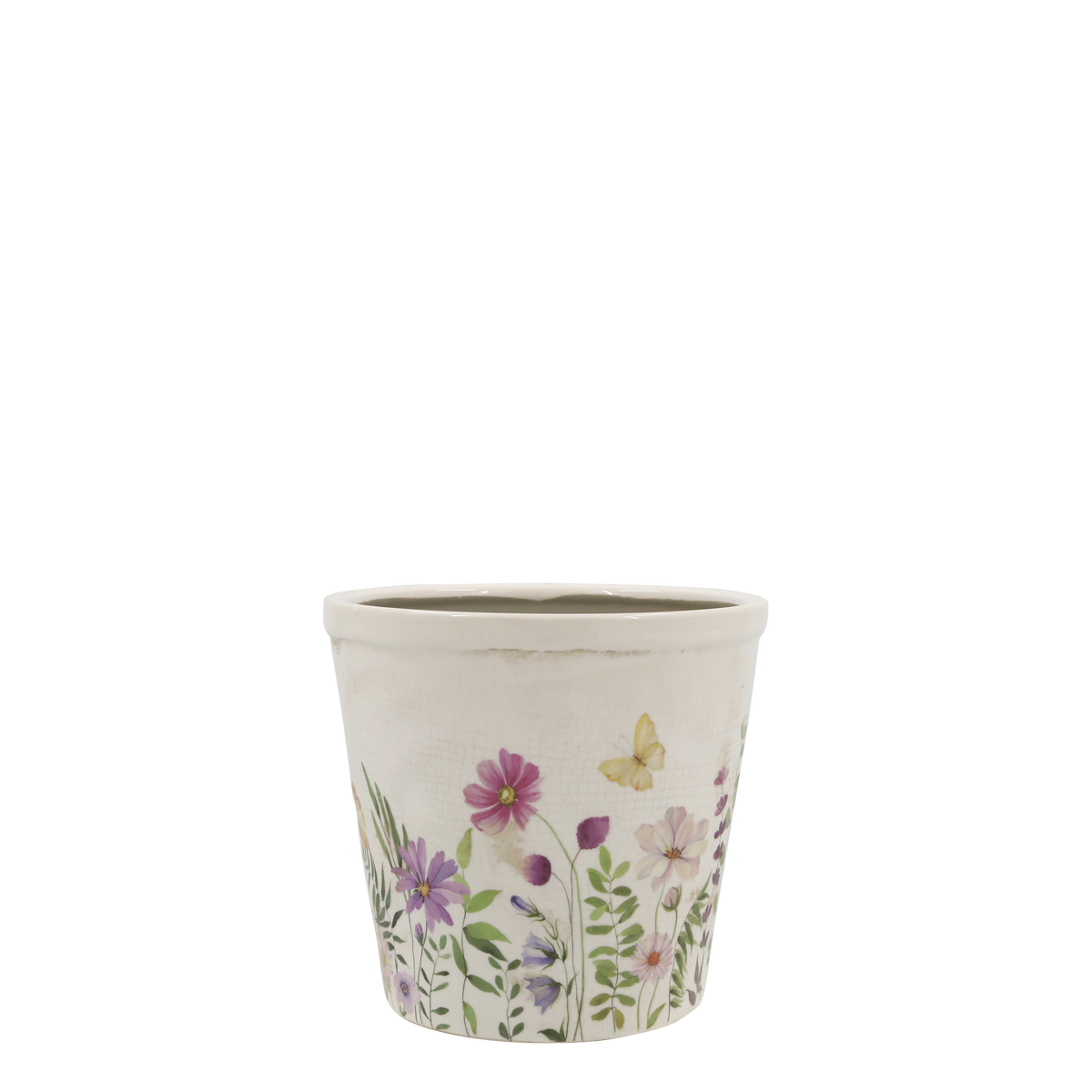 Übertopf Avignon mit Blumenmotiv, 13,5 cm hoch, creme