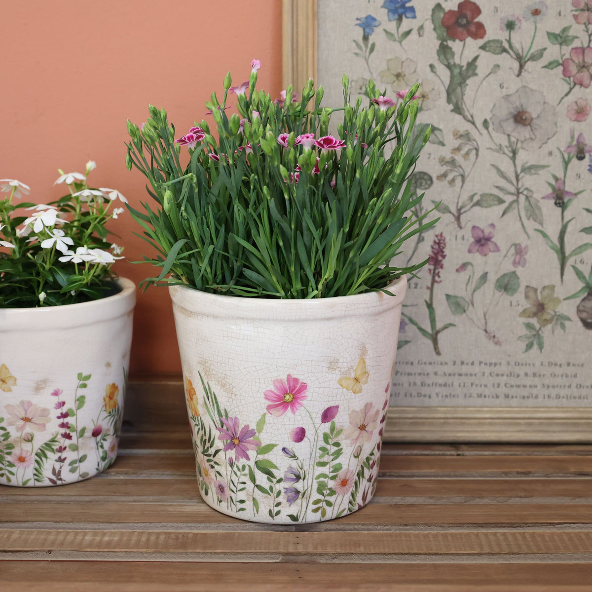Übertopf Avignon mit Blumenmotiv, creme, 16 cm hoch