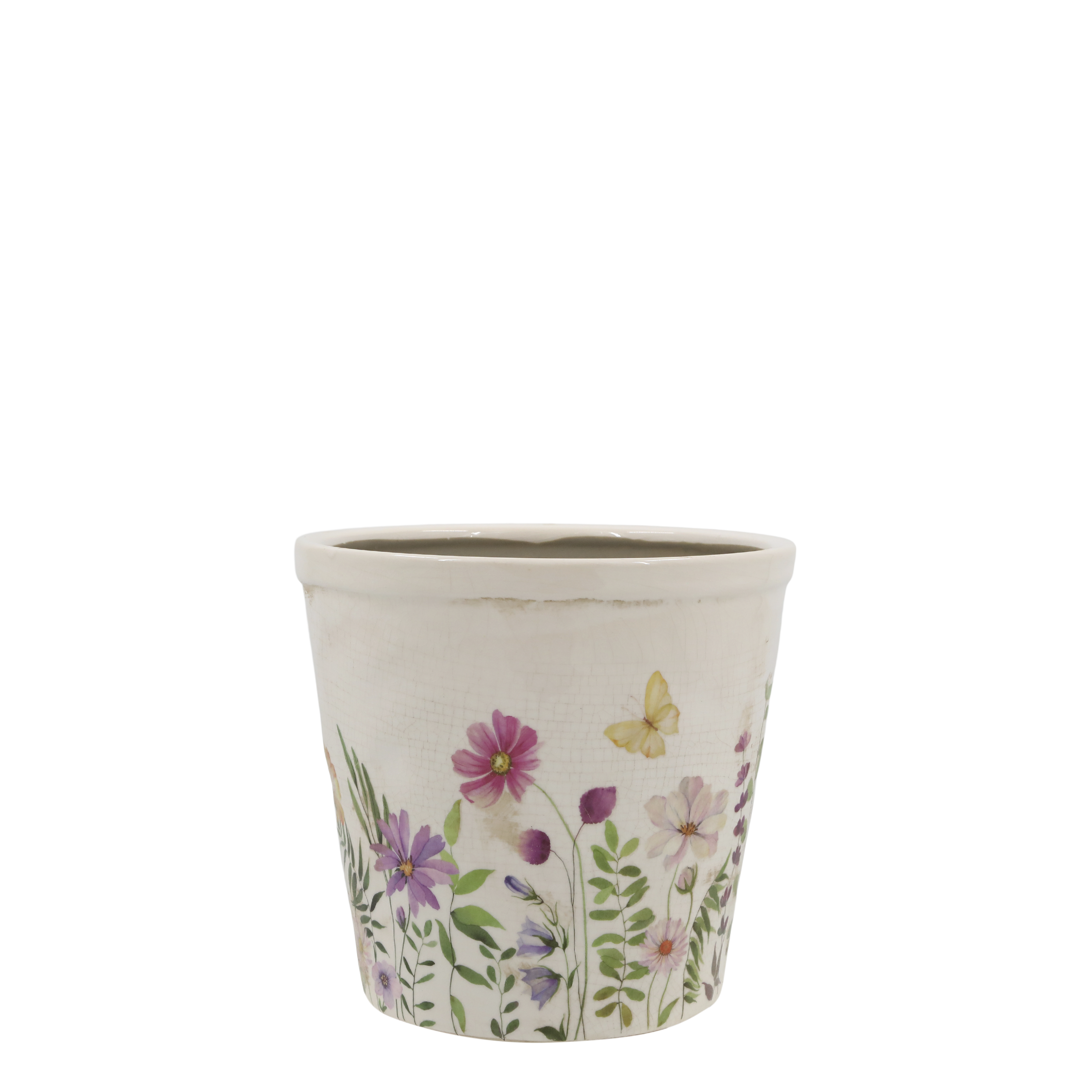 Übertopf Avignon mit Blumenmotiv, creme, 16 cm hoch