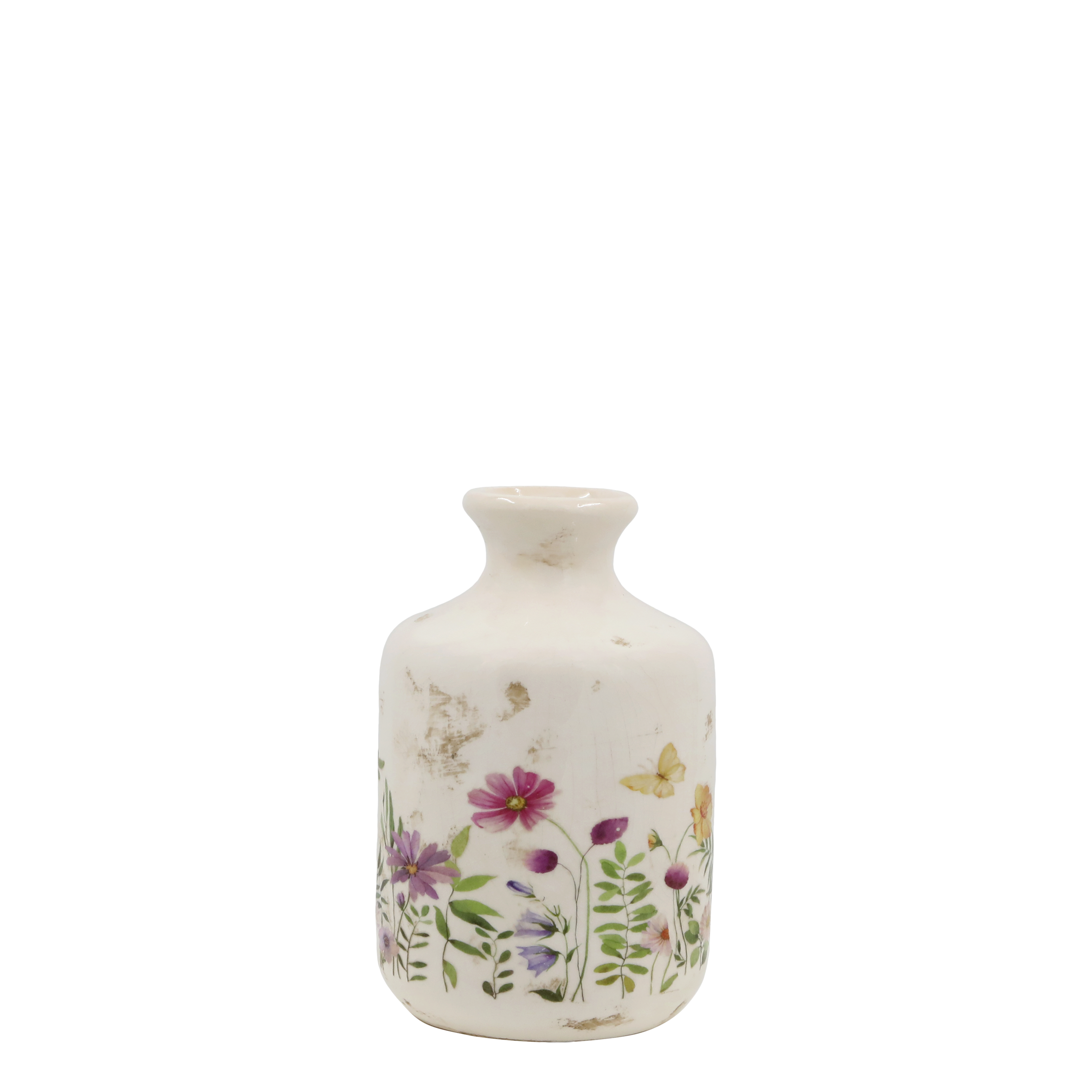 Avignon Bottle w. floral motif H17.5/D11 cm cream