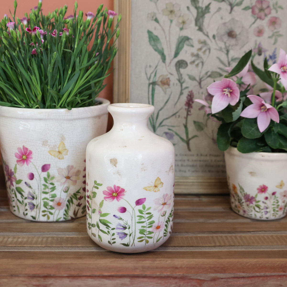 Avignon Vase mit Blumenmotiv, 17,5 cm hoch, creme