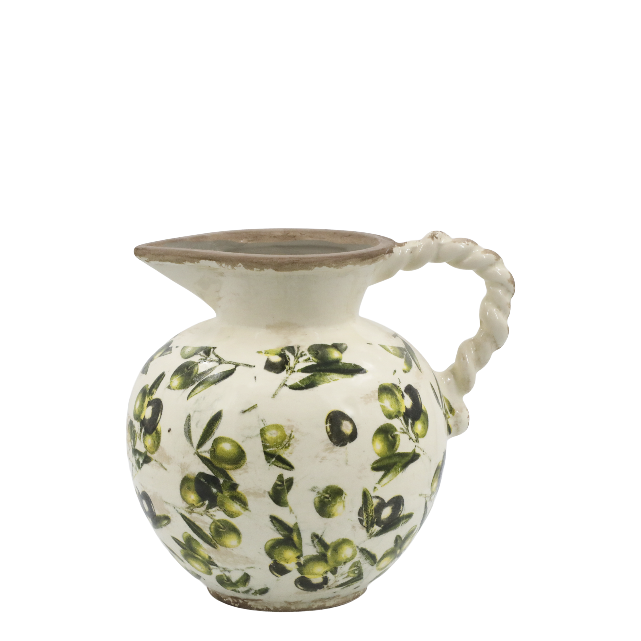 Olive Kanne mit Olivenmuster, 18,5 cm hoch, creme