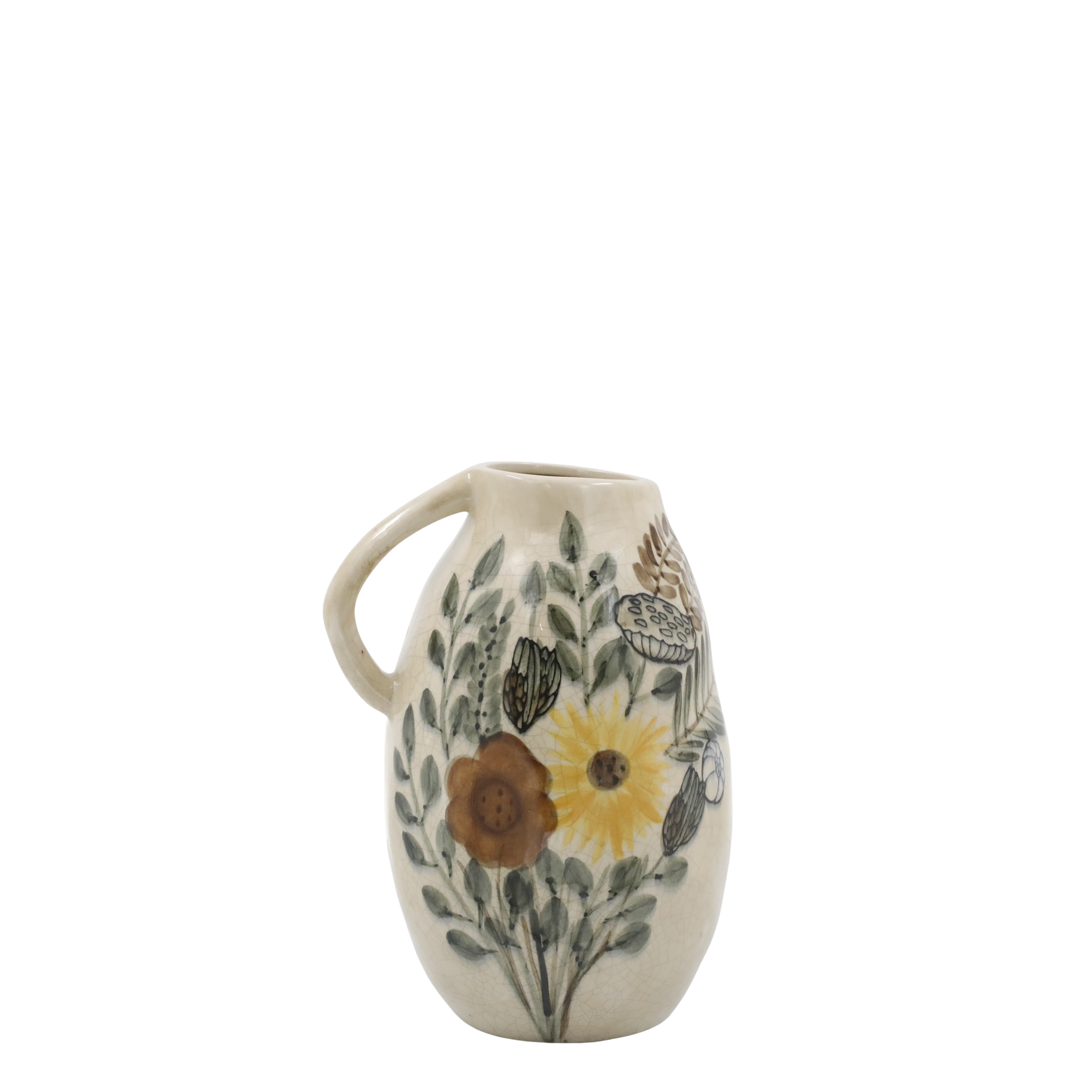 Kanne mit Blumenmotiv, 25 cm hoch, creme