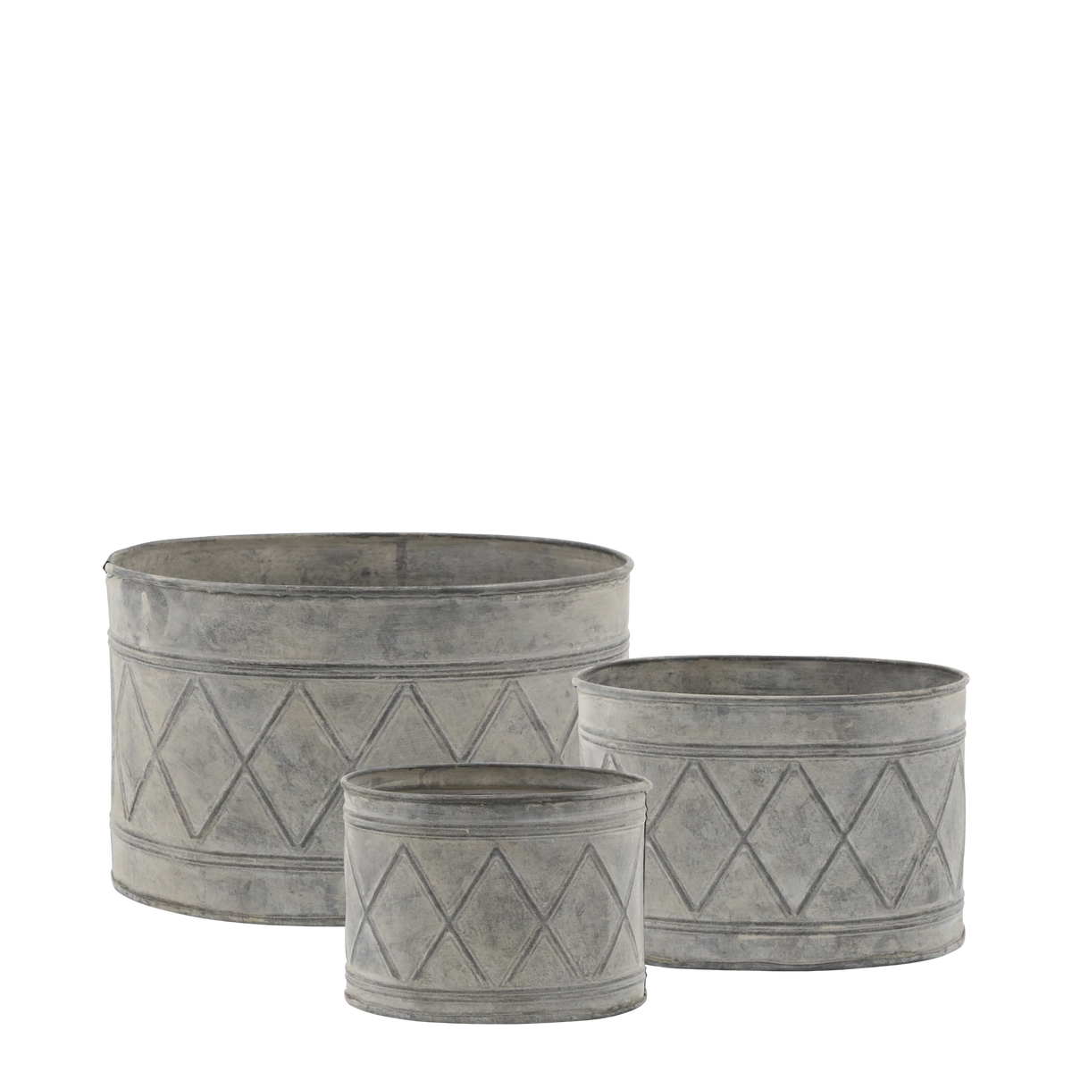 Übertopf mit Muster Set von 3 – antique zink, 18 cm lang