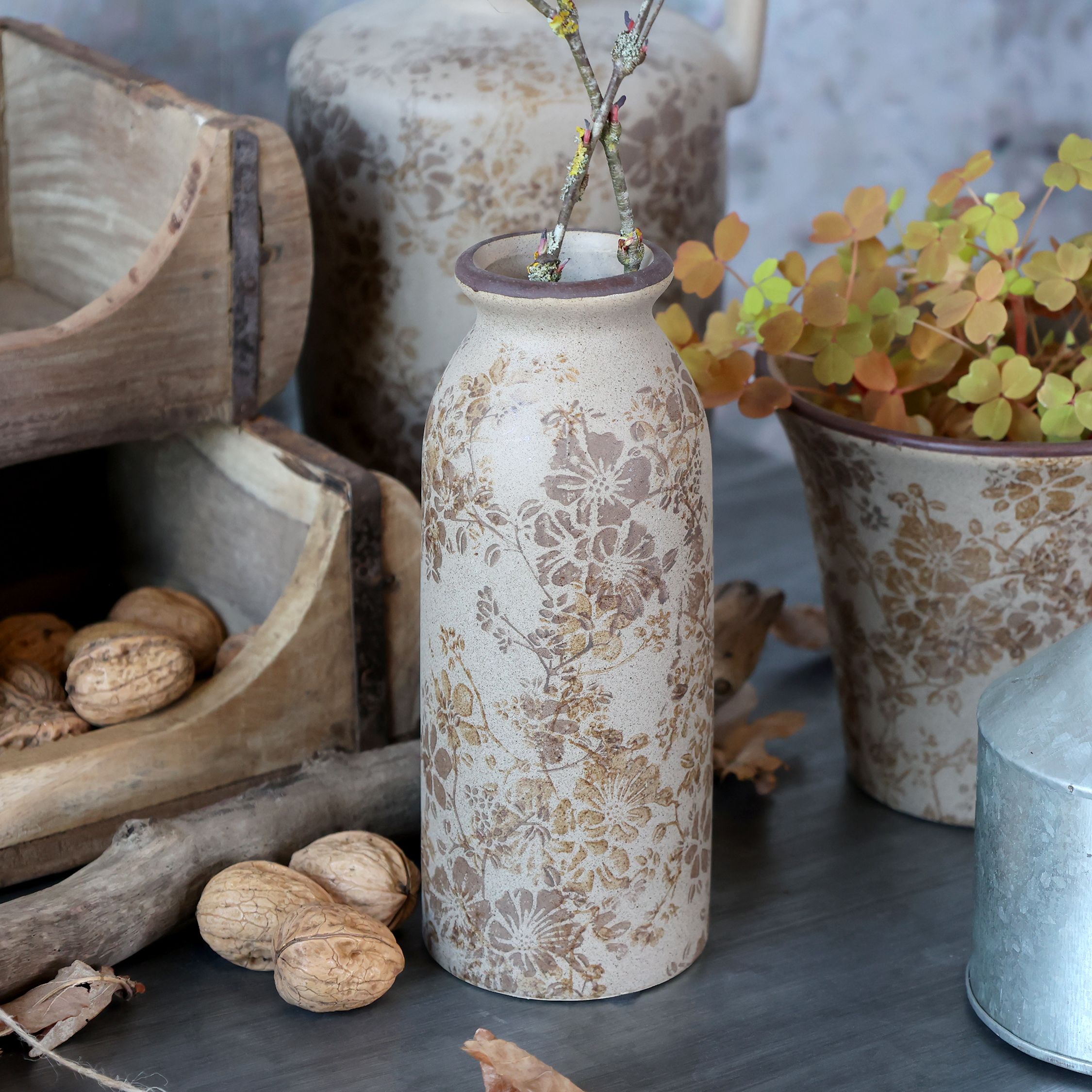 Melun Flasche aus Keramik, latte, 20 cm hoch