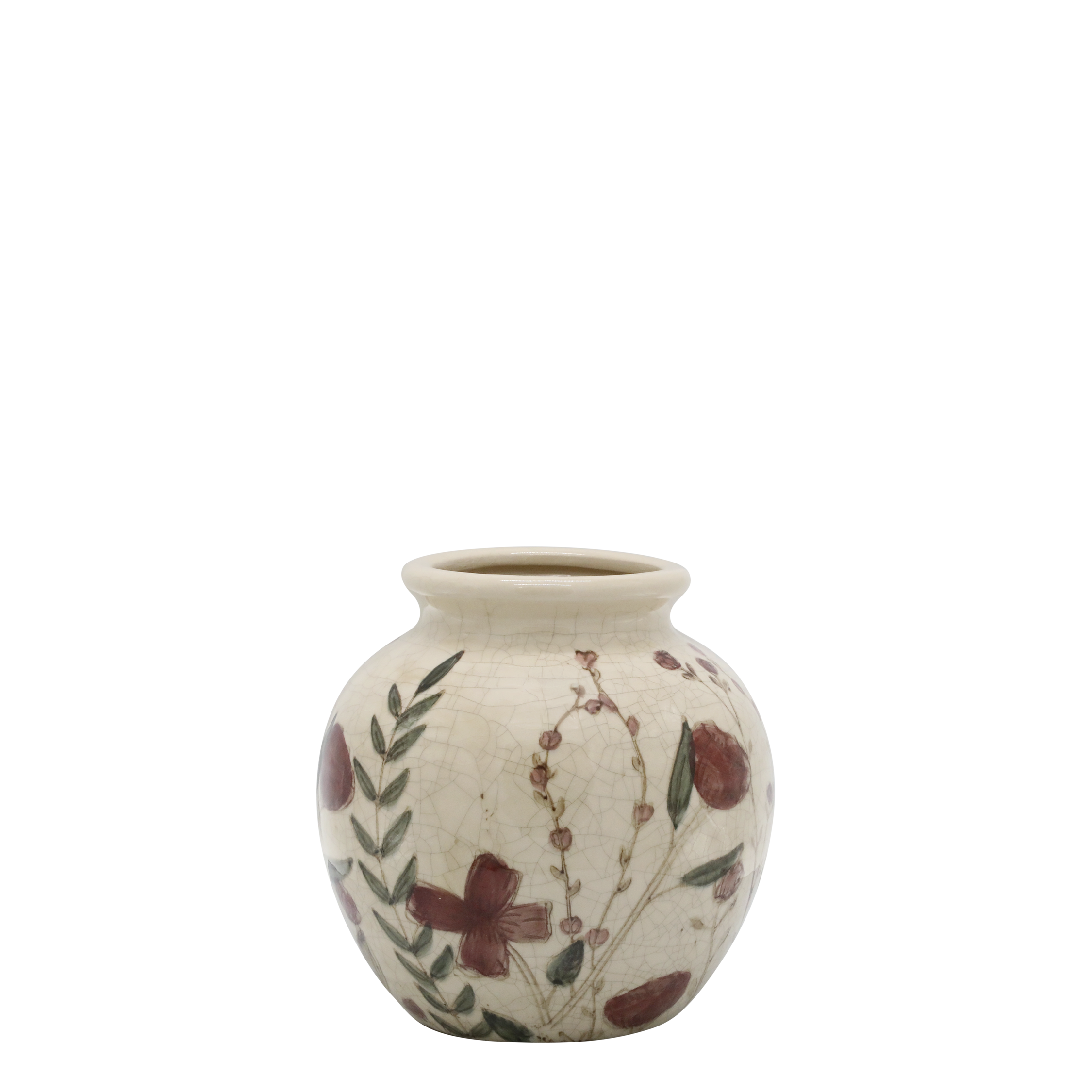 Vase mit Blumenmotiv, Steingut, 18 cm hoch, creme