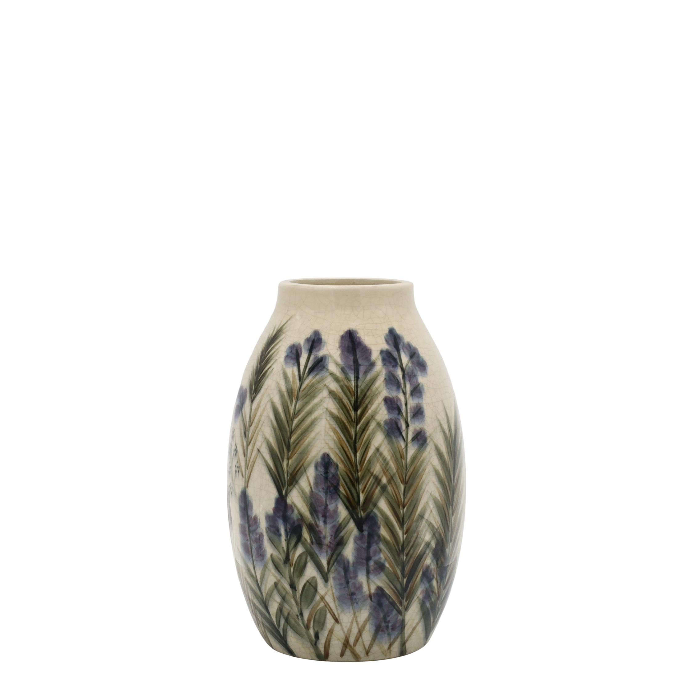 Vase mit Blumenmotiv aus Steingut, 25,5 cm hoch, creme
