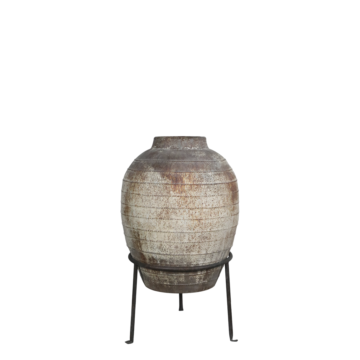 Übertopf groß mit Gestell, Eisen, antique creme, 76 cm hoch
