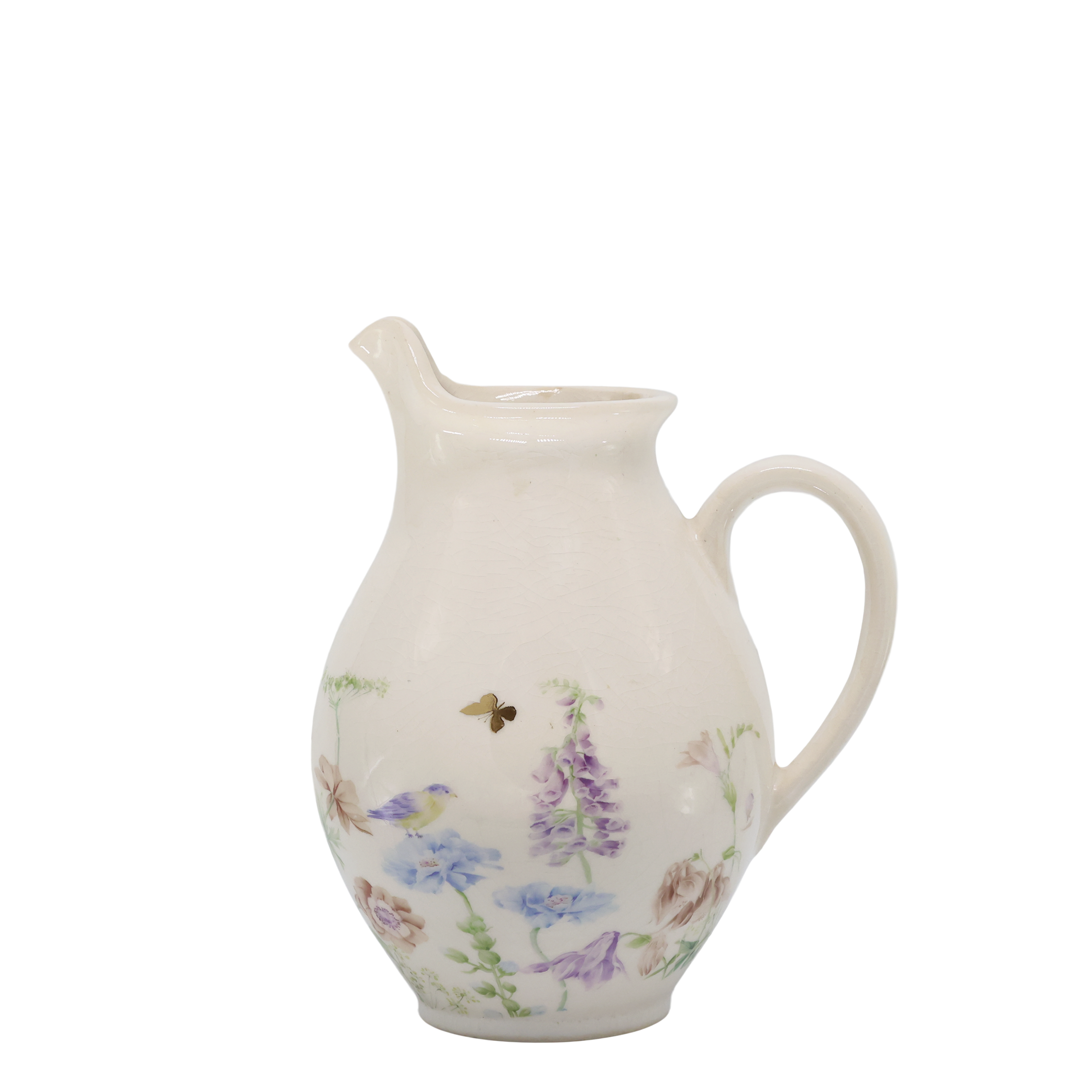 Papillon Kanne mit Blumen, 19 cm hoch, creme