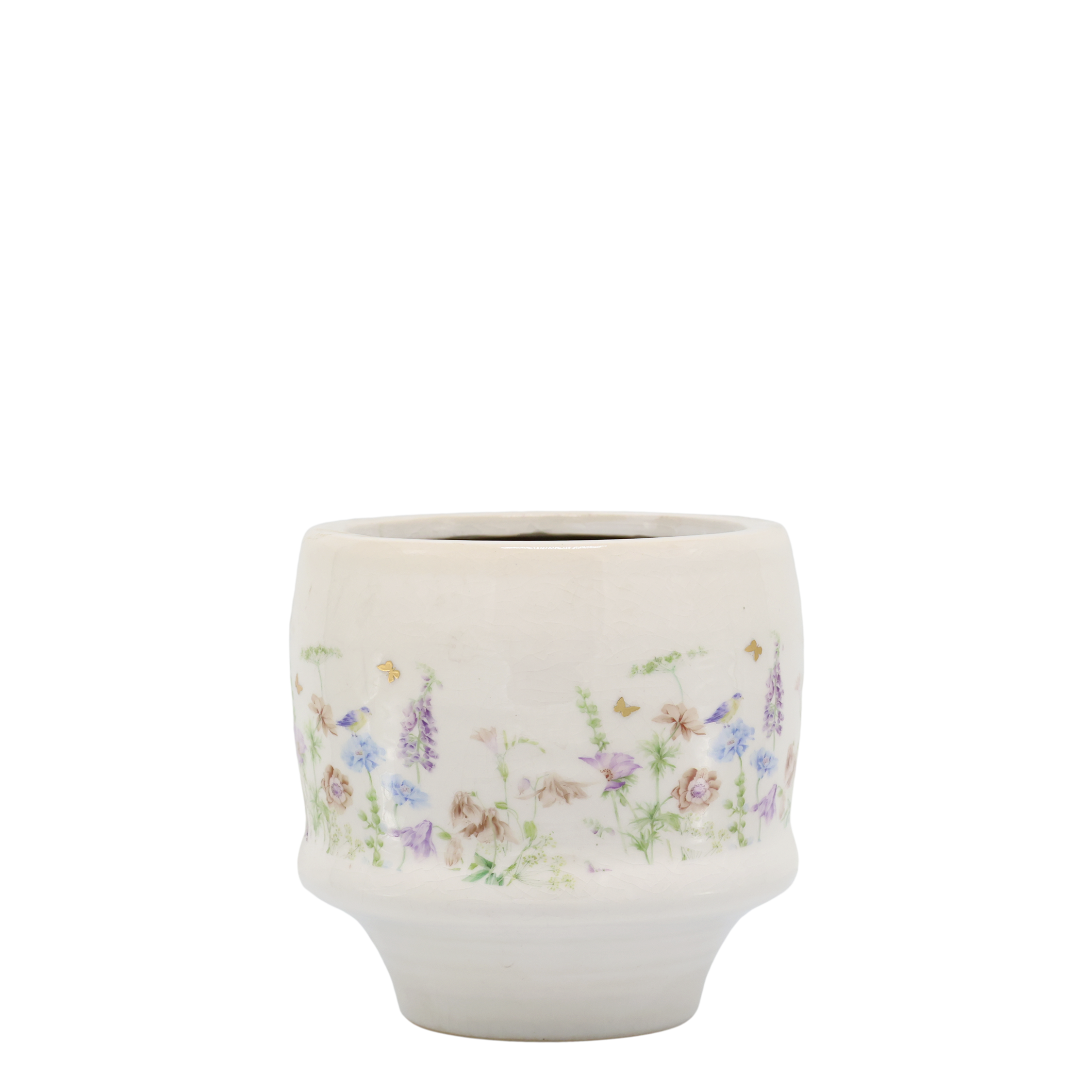 Papillon Übertopf mit Blumen, Keramik, creme, 12,5 cm hoch