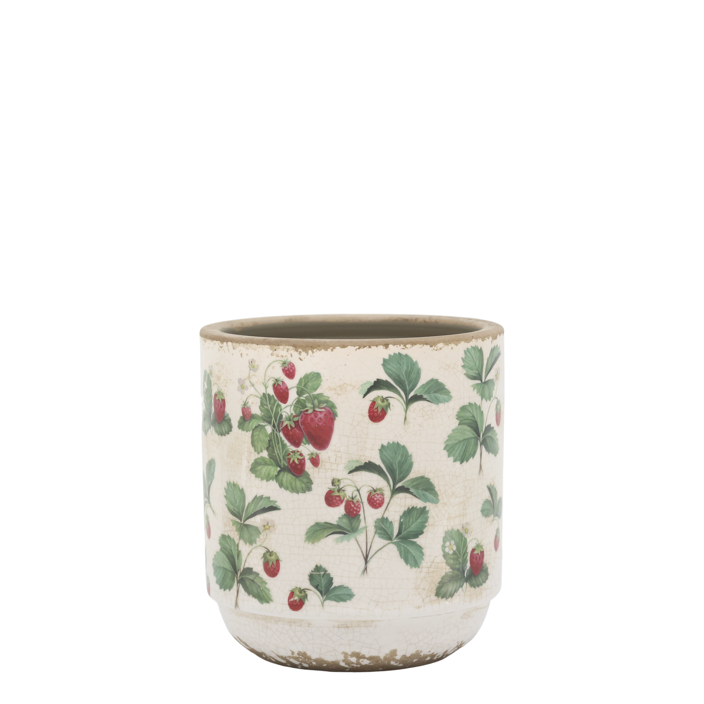 Fraises Übertopf mit Erdbeeren, 13 cm, creme