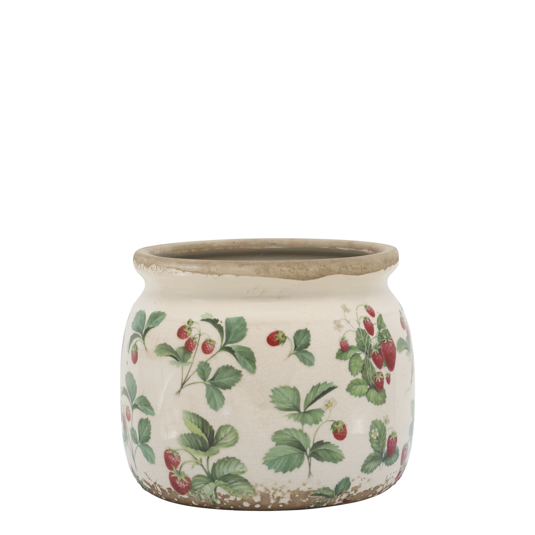 Übertopf Fraises mit Erdbeer-Deko, 15,5 cm, creme