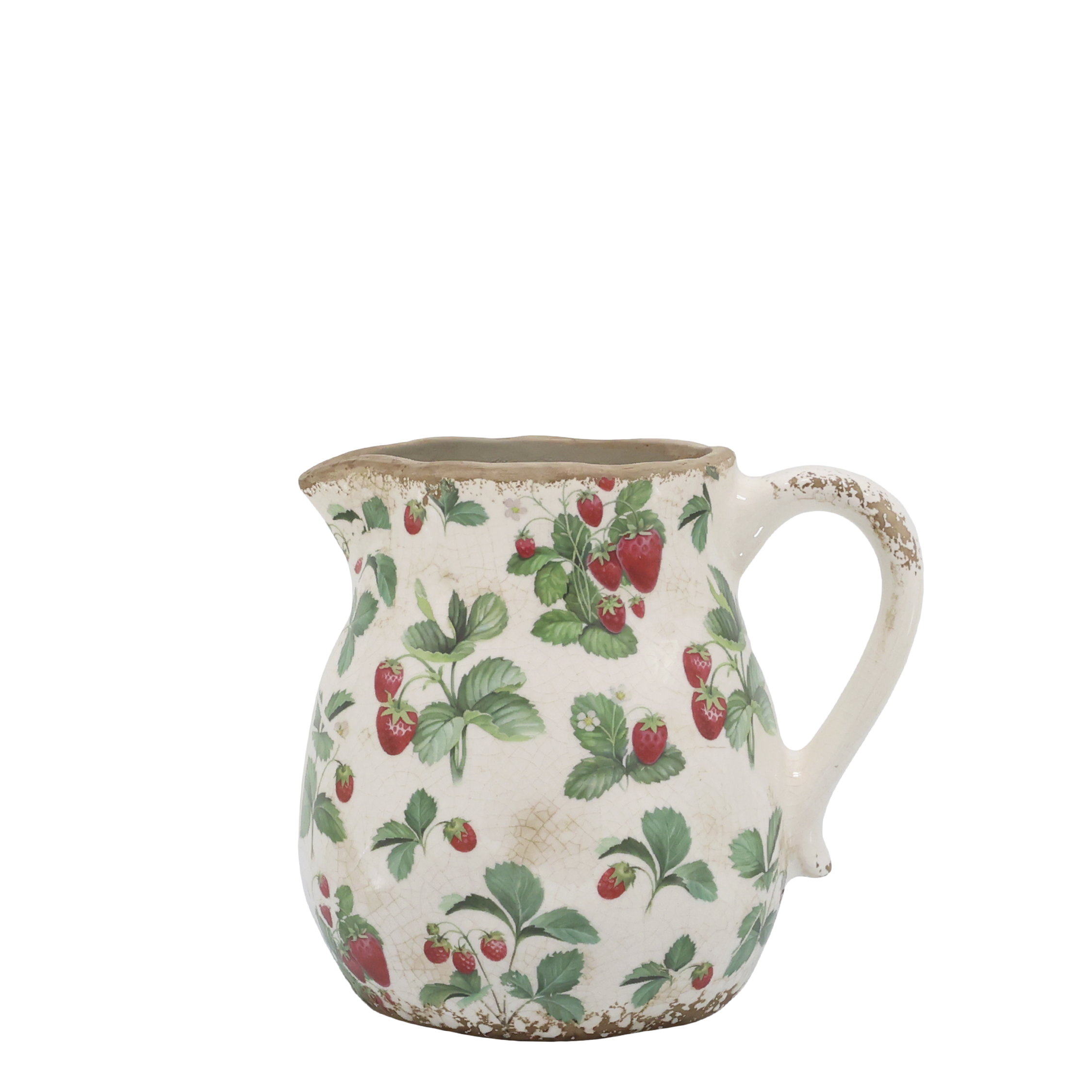 Fraises Kanne mit Erdbeeren, 15 cm hoch, creme
