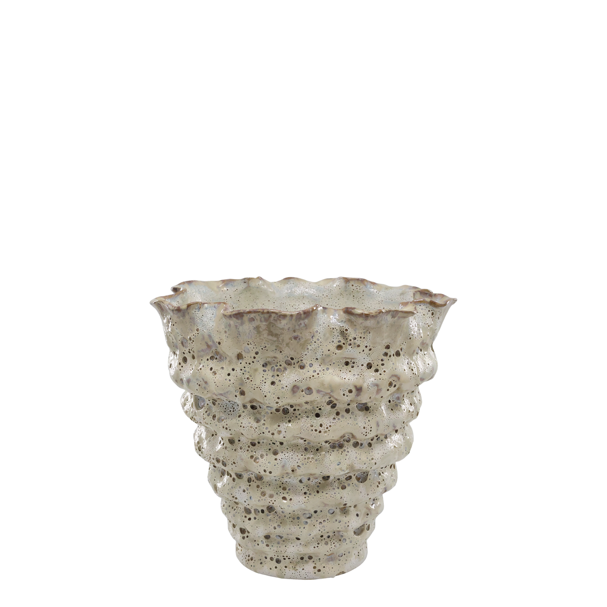 Vase mit Rillen in Antique Creme, 21 cm hoch