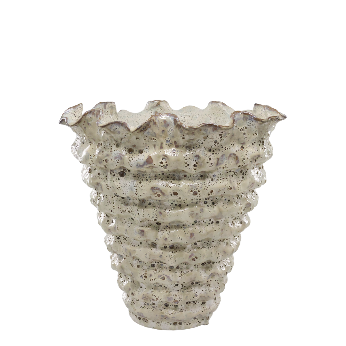 Vase mit Rillen, Steingut, antique creme, 30 cm