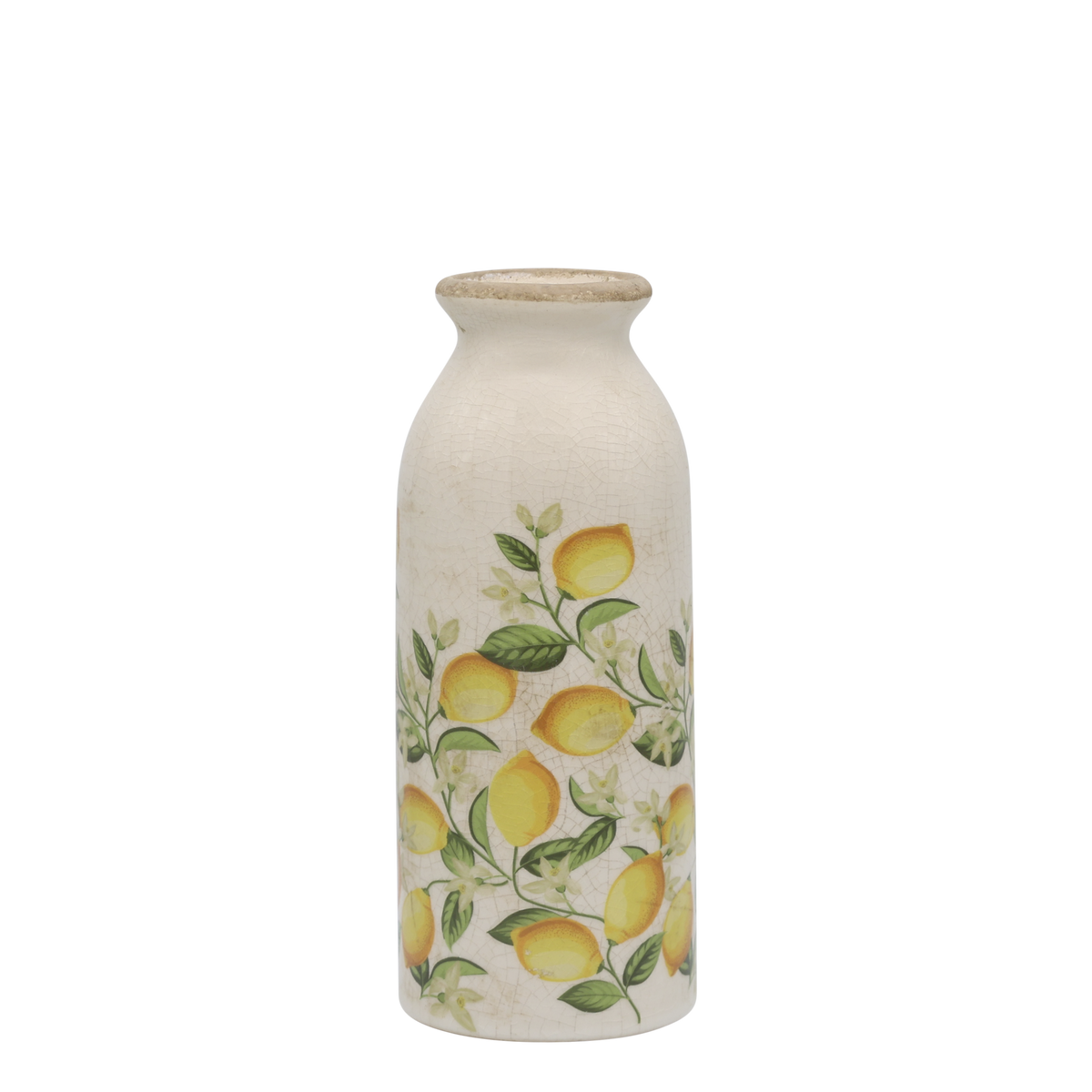 Übertopf für Blumen: Keramik Flasche mit Zitronen, 20 cm