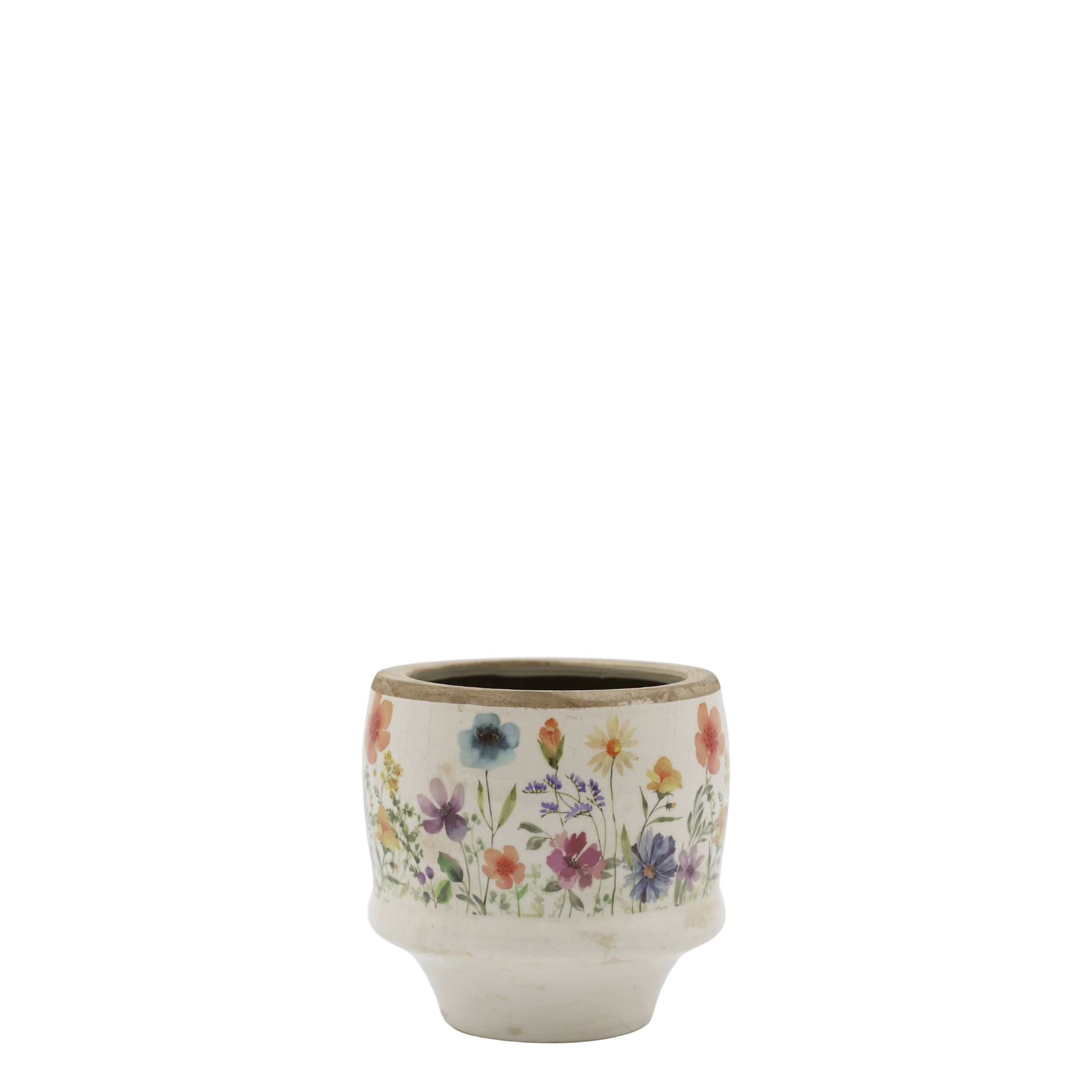 Fleurville Übertopf mit Blumenmotiv, 10,5 cm hoch, creme
