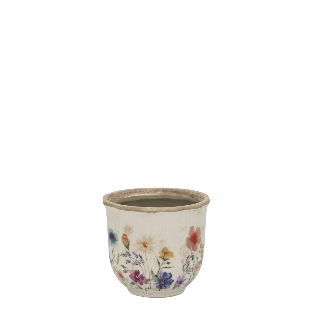 Fleurville Übertopf mit Blumenmotiv, 10,5 cm hoch, creme