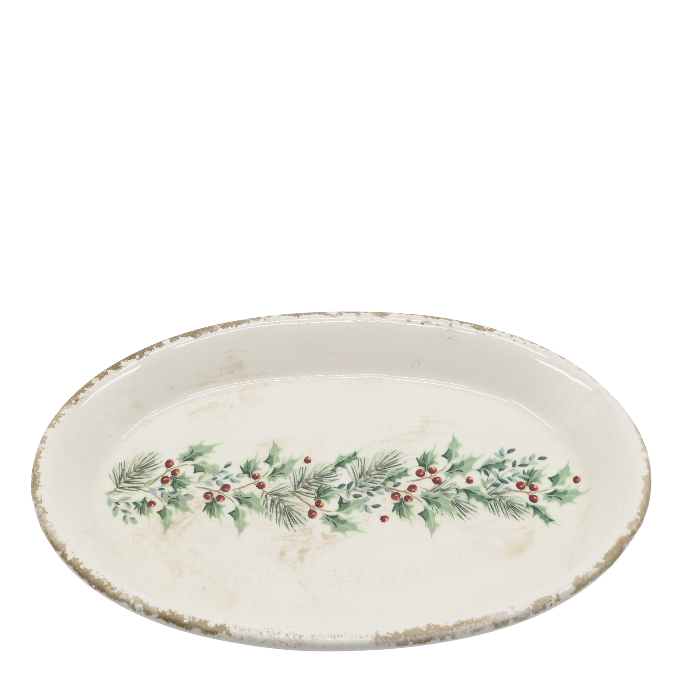 Tray w. holly H2.5/L25/W18 cream