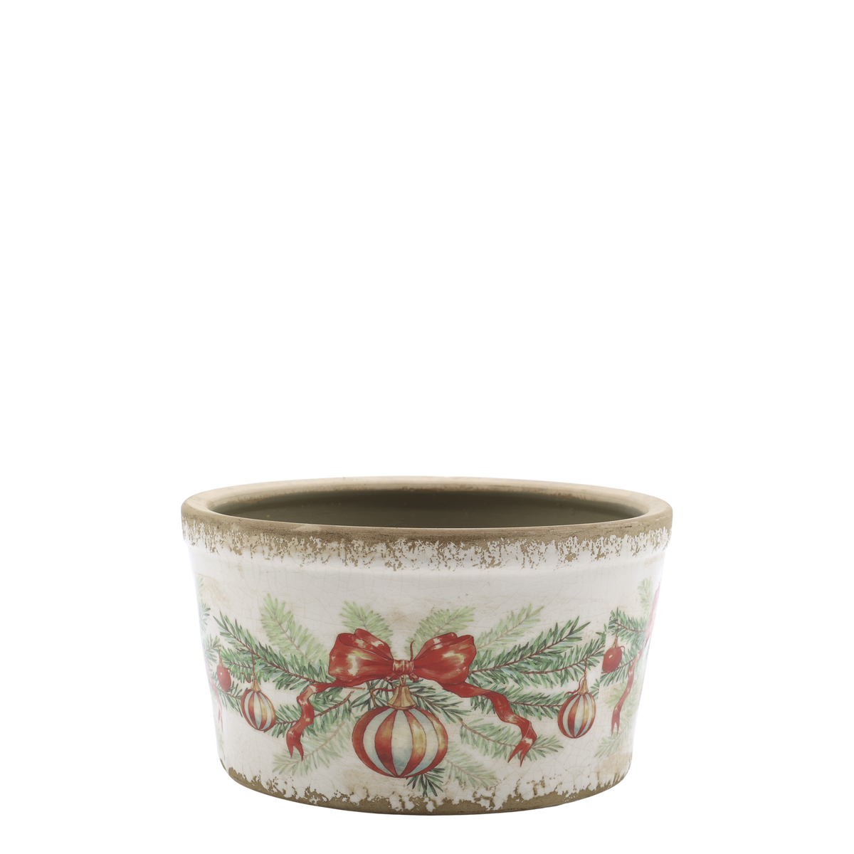 Tablett mit Weihnachtskugel, Steingut, creme