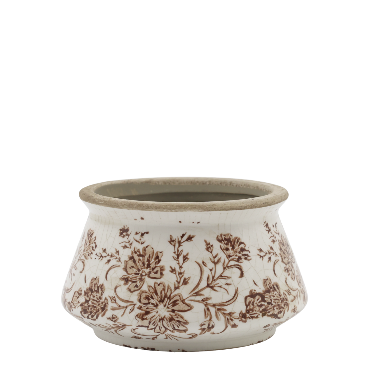 Grenoble Übertopf mit Blumenmotiv, Mokka, 12,5 cm hoch