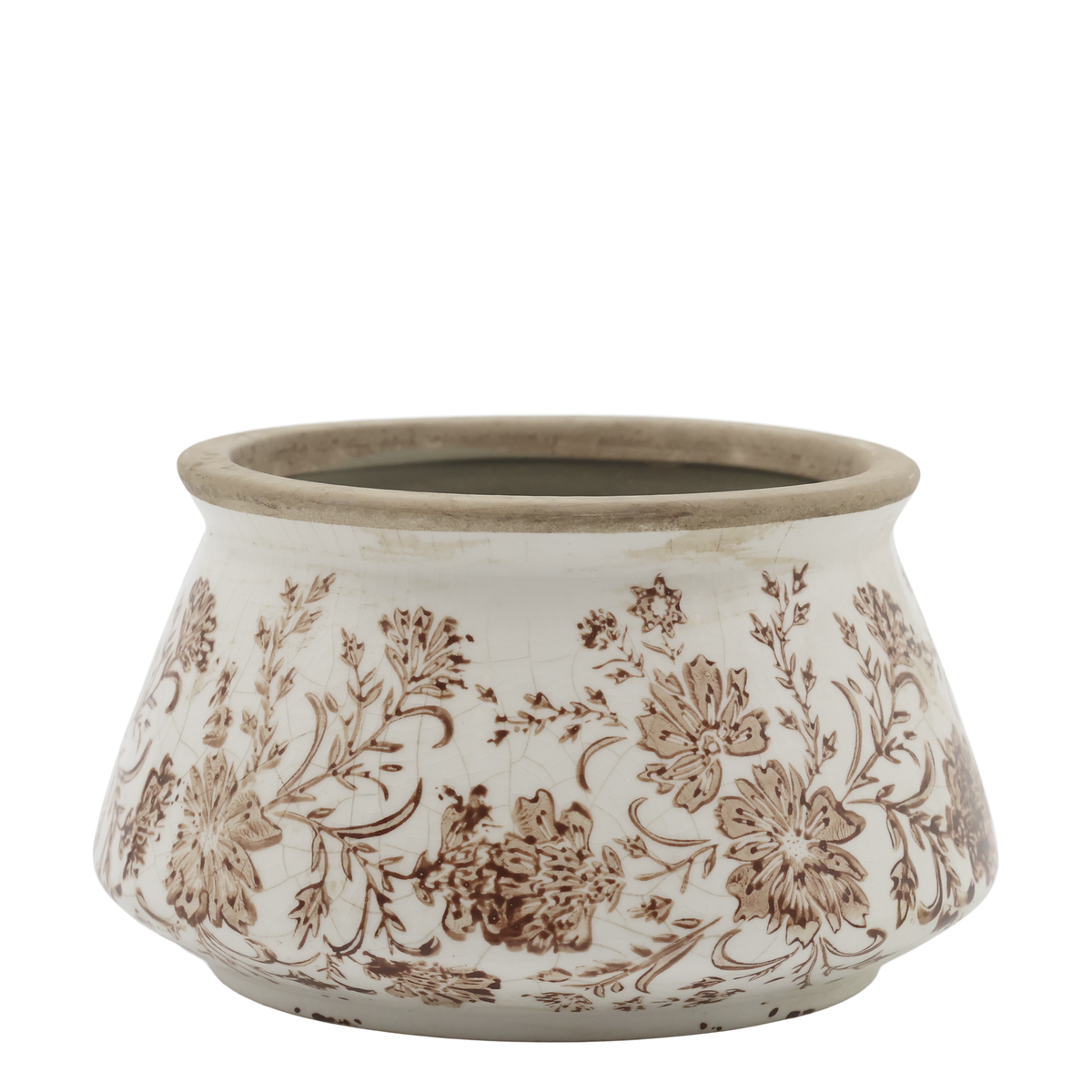 Grenoble Übertopf mit Blumenmotiv, Mokka, 14,5 cm hoch