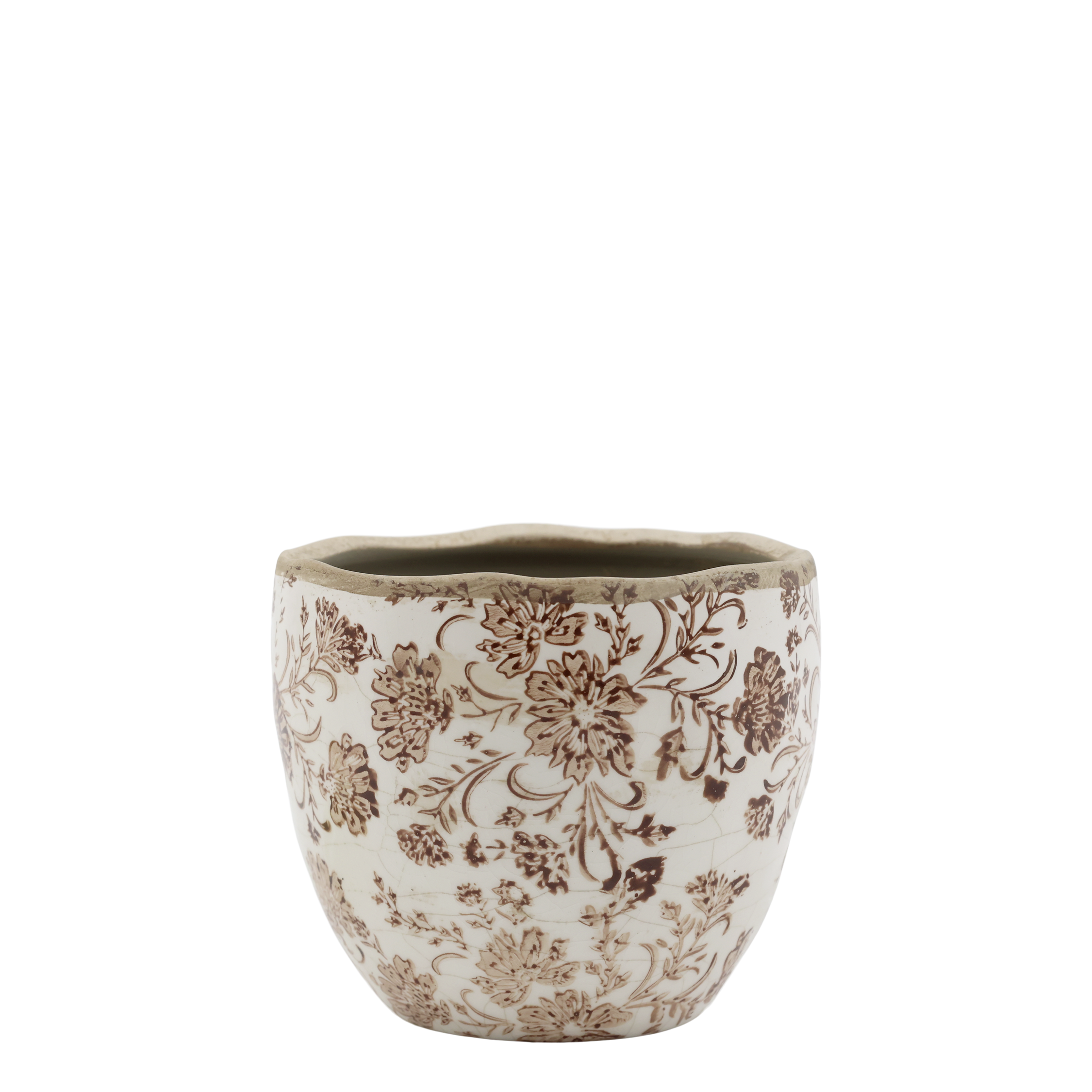 Grenoble Übertopf mit Blumenmotiv, Mokka, Höhe 13 cm