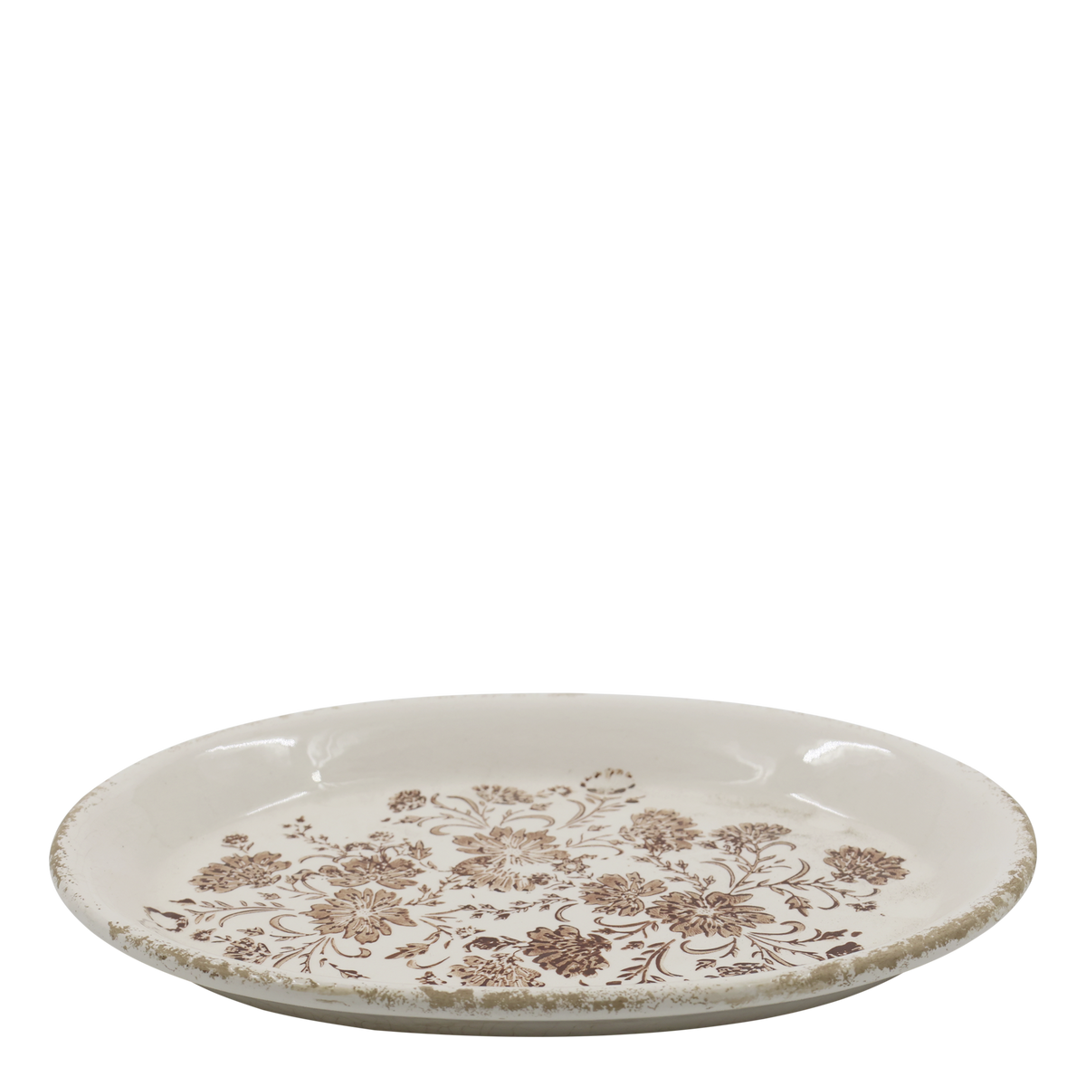 Deko Tablett aus Keramik mit Blumenmotiv, Mokka, 25 cm