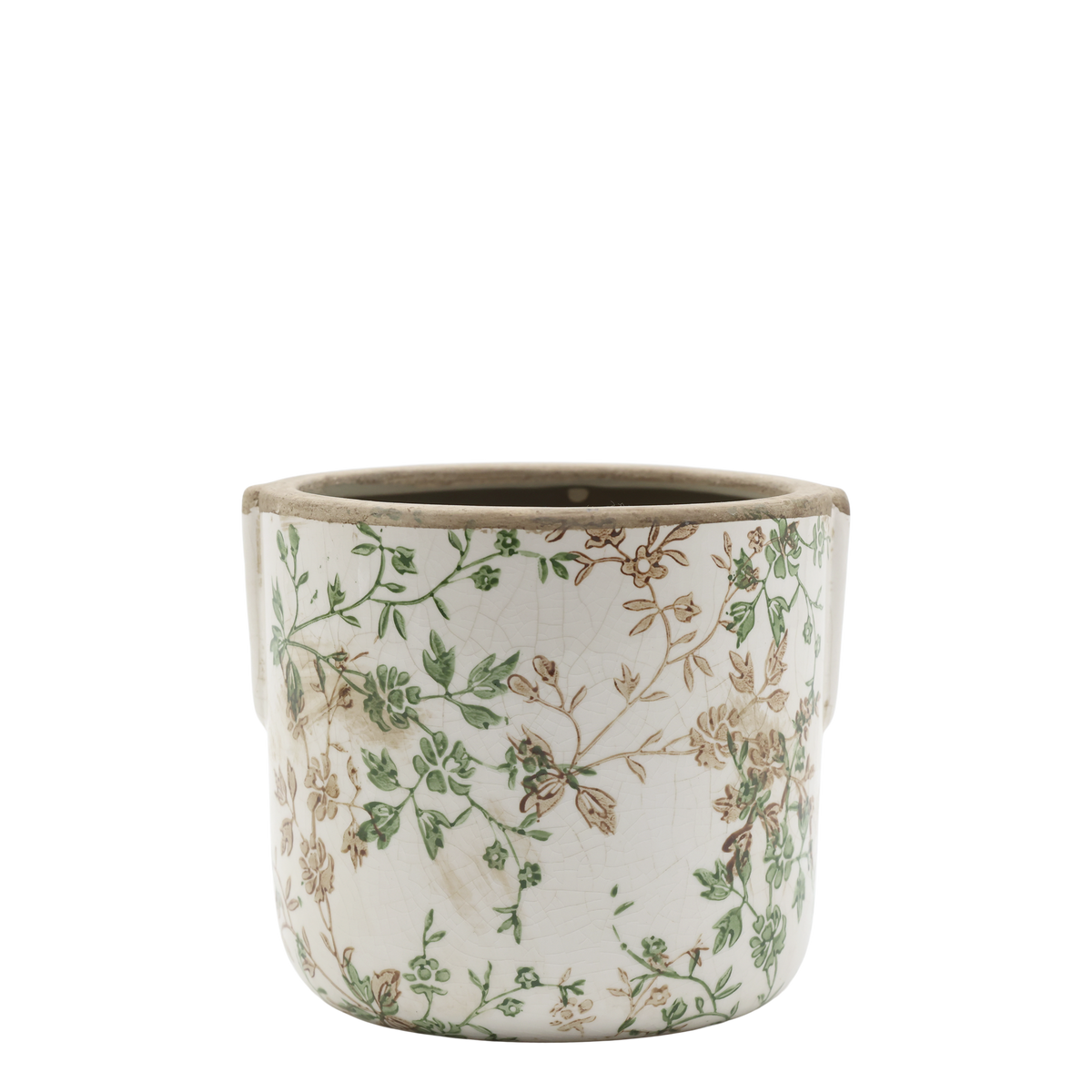Übertopf Grasse mit Zweigmotiv, Keramik, creme, 13,5 cm hoch