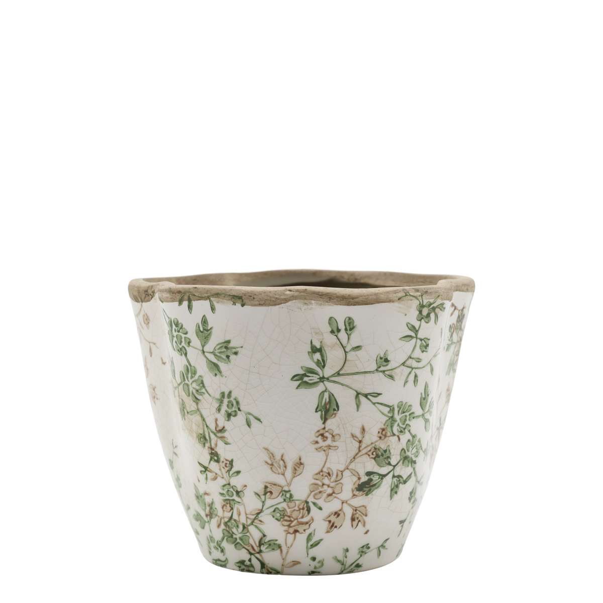 Grasse Übertopf mit Zweigmotiv, Keramik, creme, 13 cm hoch