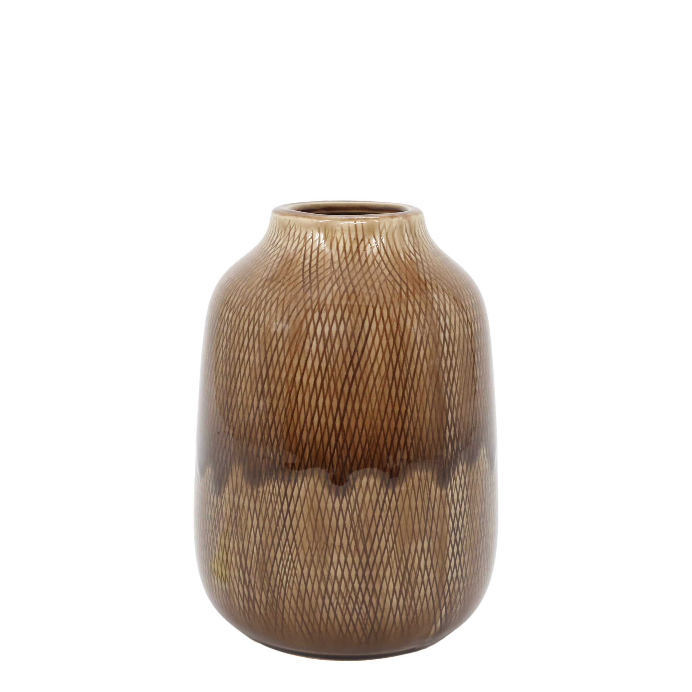 Vase mit Muster in Mokka – Steingut, 21 cm hoch