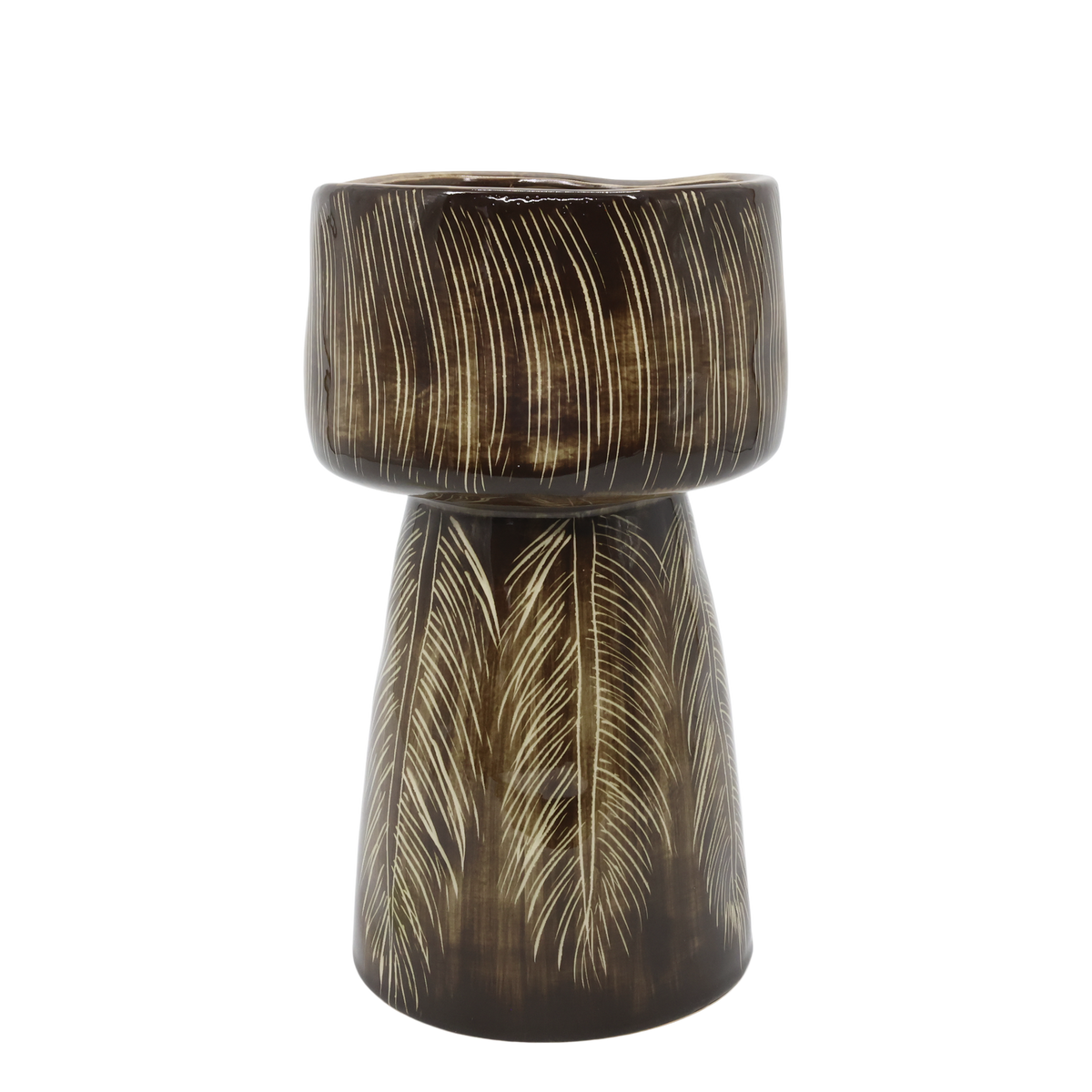 Vase mit Muster, Steingut, 30,5 cm hoch, coffee
