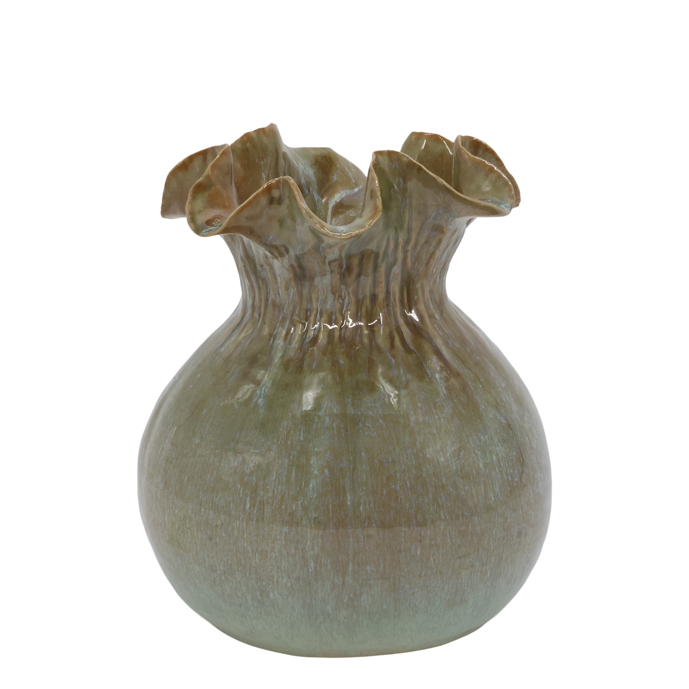 Vase w. curled edge H21.5/D19 cm verte