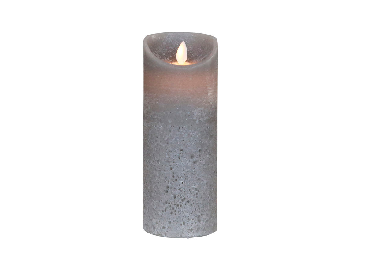 Candle LED Rustic w. timer/batteries H20/D7,5 cm grey