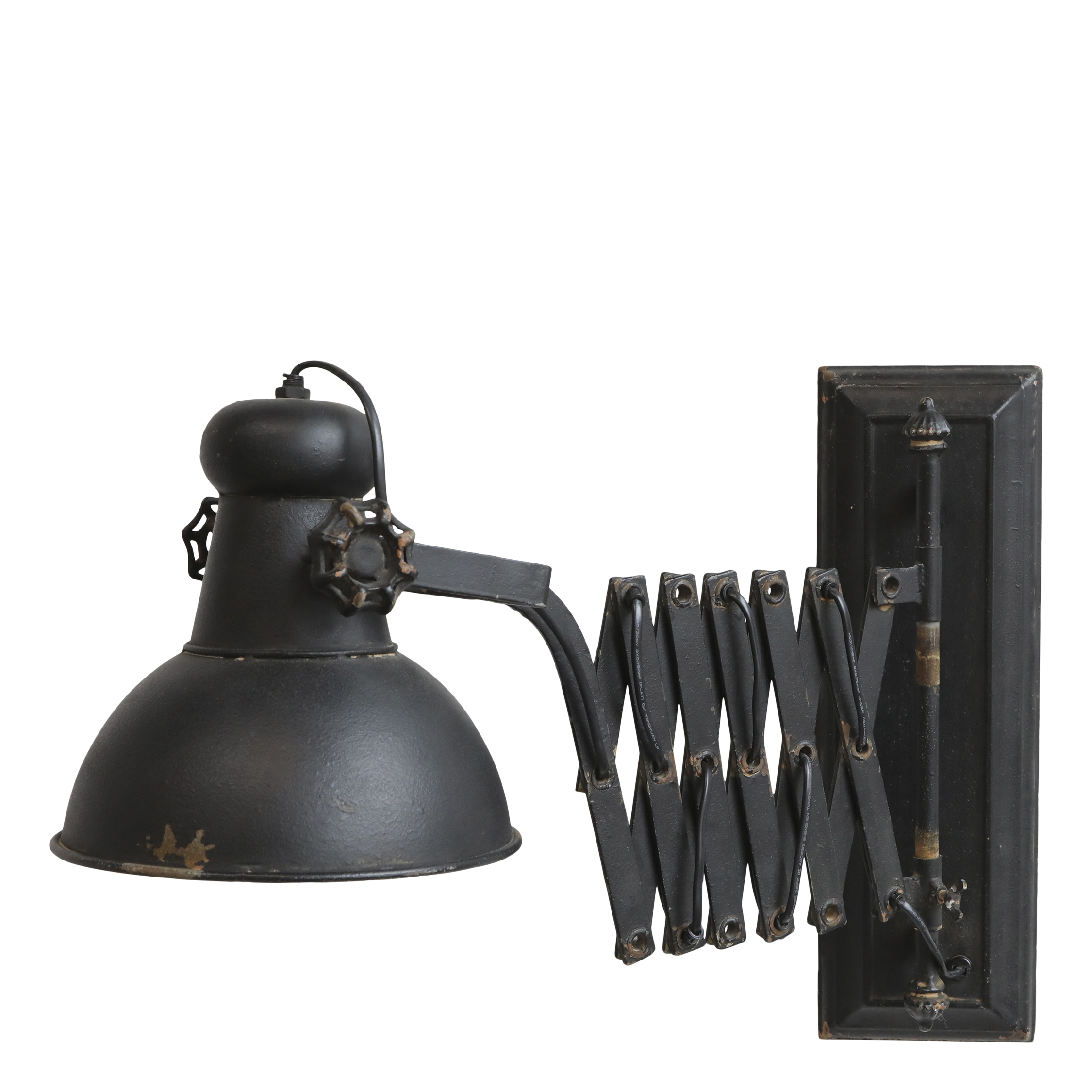 Factory Wandlampe aus Eisen, antik schwarz, 45-105 cm