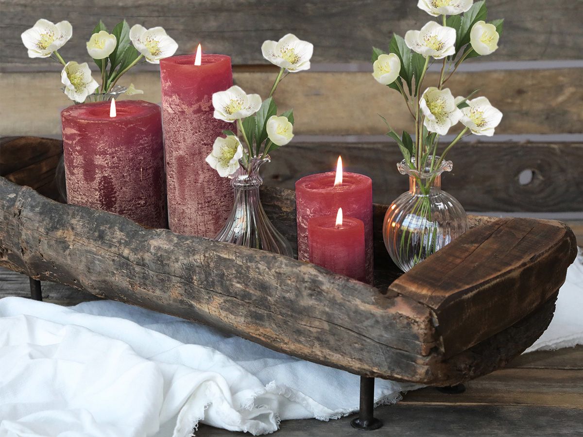 Stumpenkerze Macon dunkelrot 25 cm, 150 Stunden Brenndauer