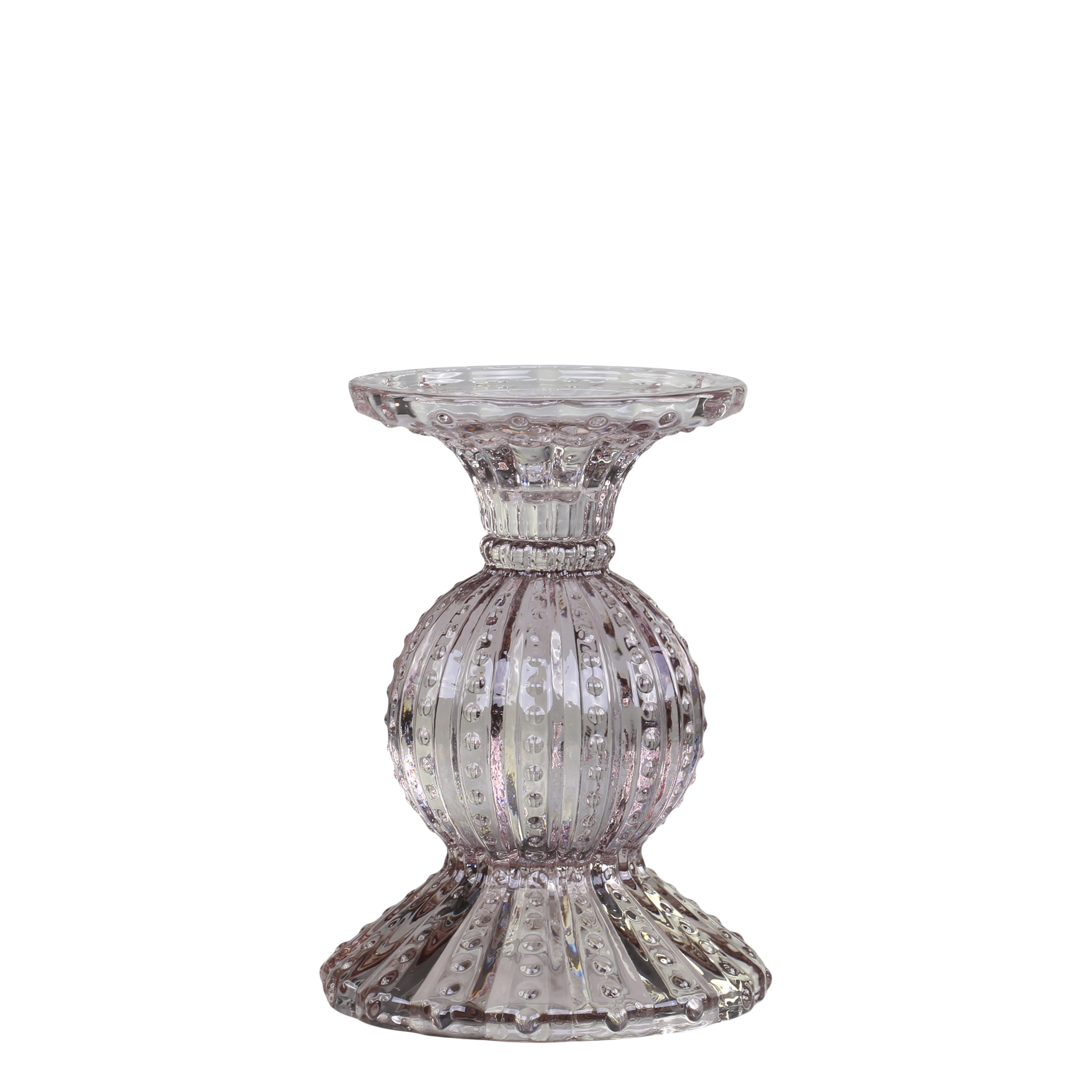 Kerzenhalter für Stabkerzen aus Glas, taupe, 14 cm hoch