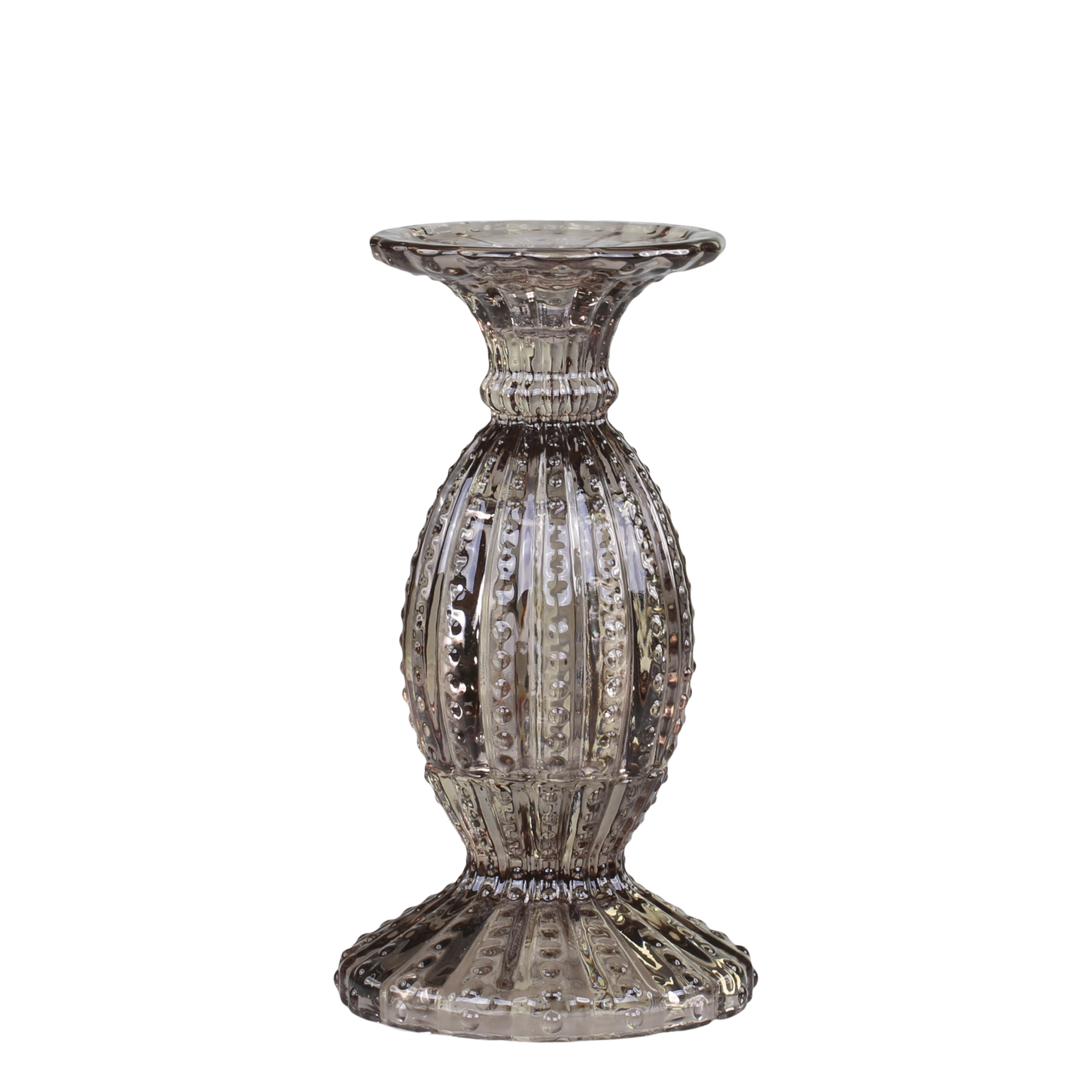 Kerzenständer mit Perlkante aus Glas, Mokka, 19,5 cm hoch