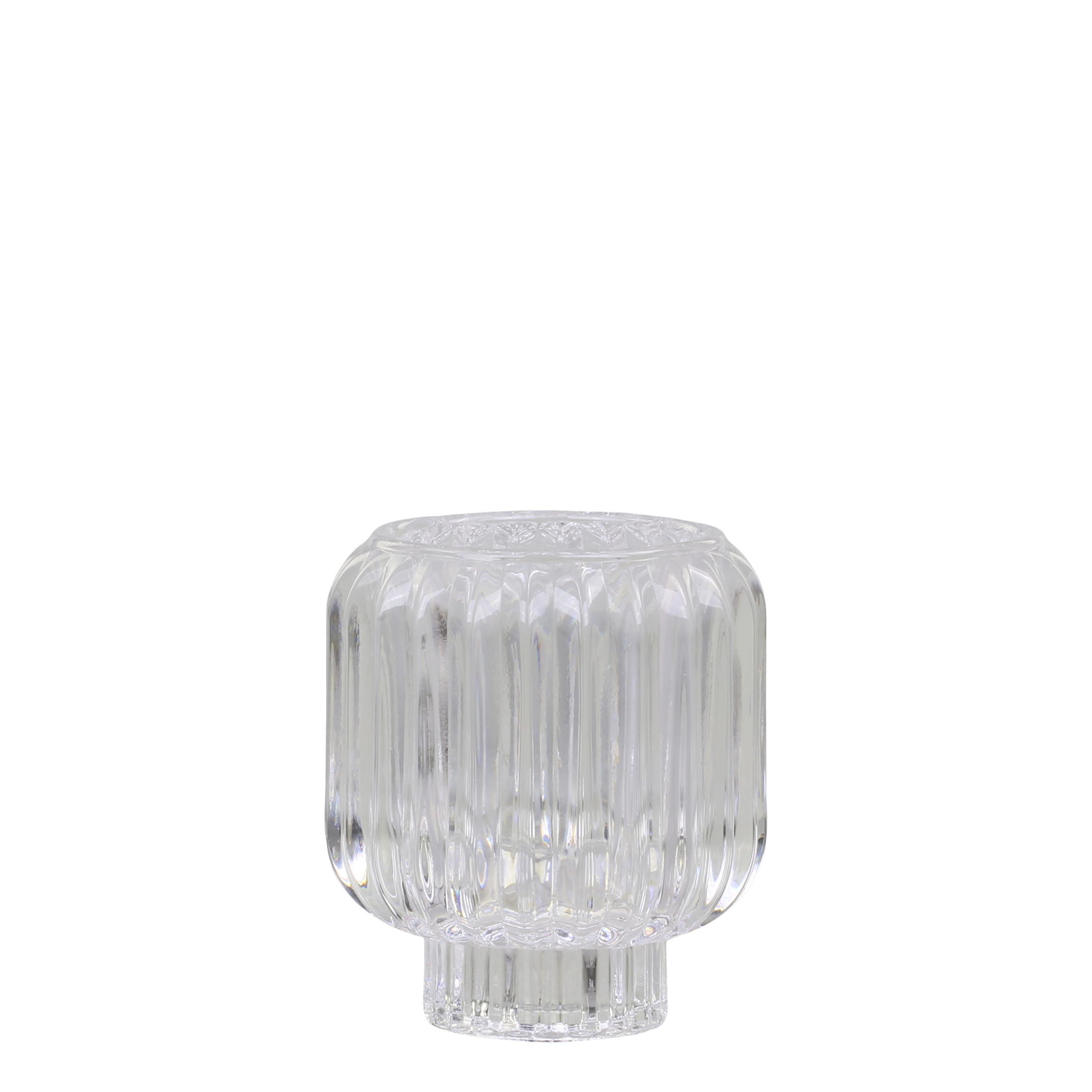 Teelichthalter aus Glas mit Rillen, 9 cm hoch