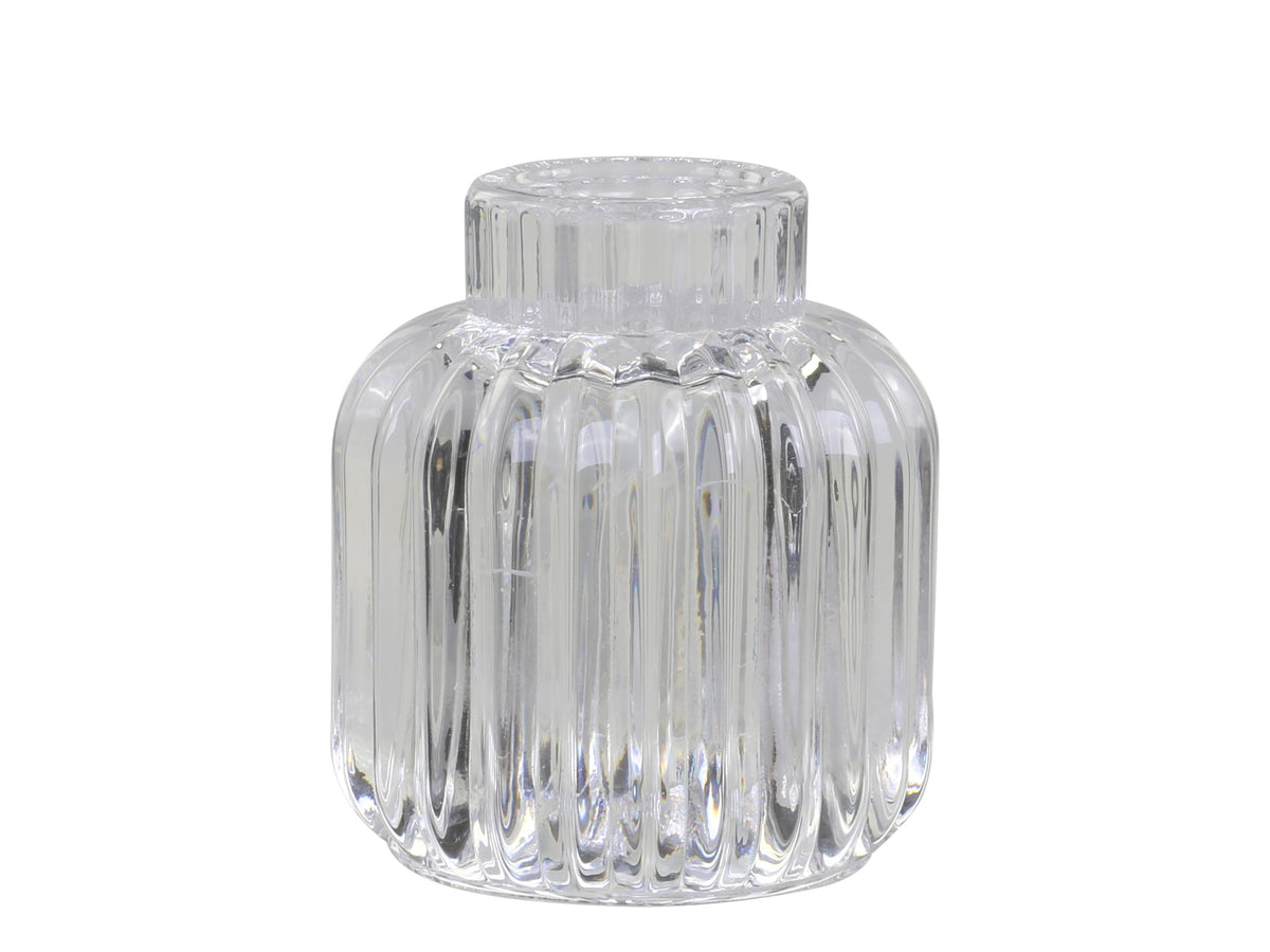 Teelichthalter aus Glas mit Rillen, 9 cm hoch