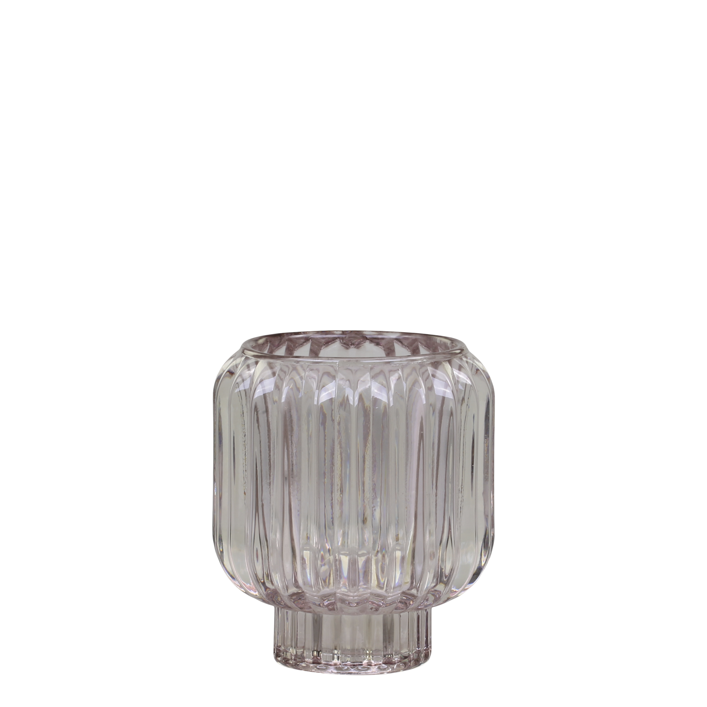 Teelichthalter aus Glas mit Rillen, taupe, 9 cm hoch