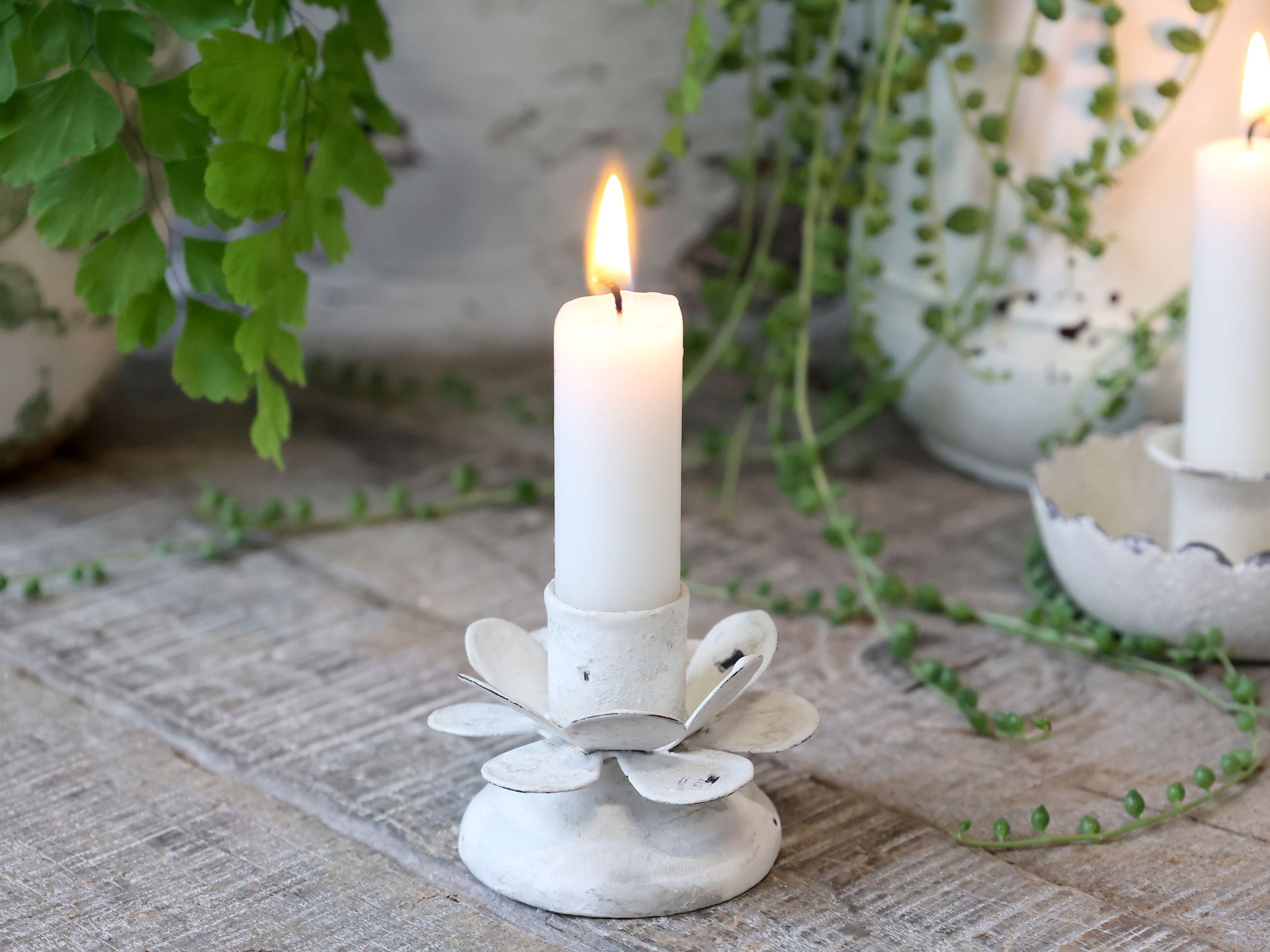 Kerzenständer Blume in Antique Creme, Eisen, 6 cm