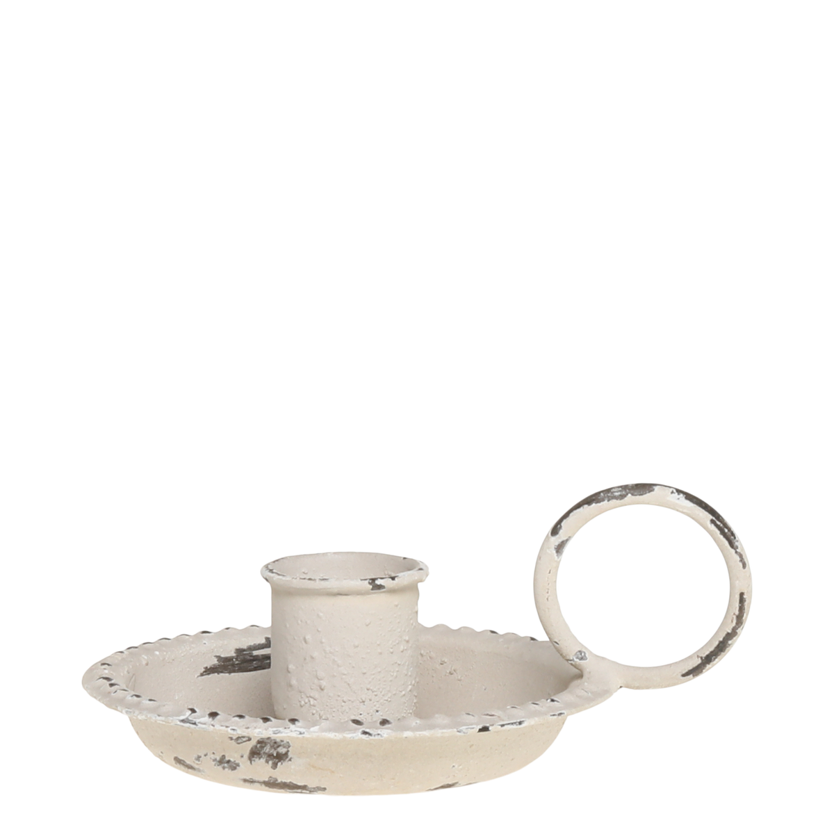 Kammerleuchter mit Perlkante aus Eisen, antique creme